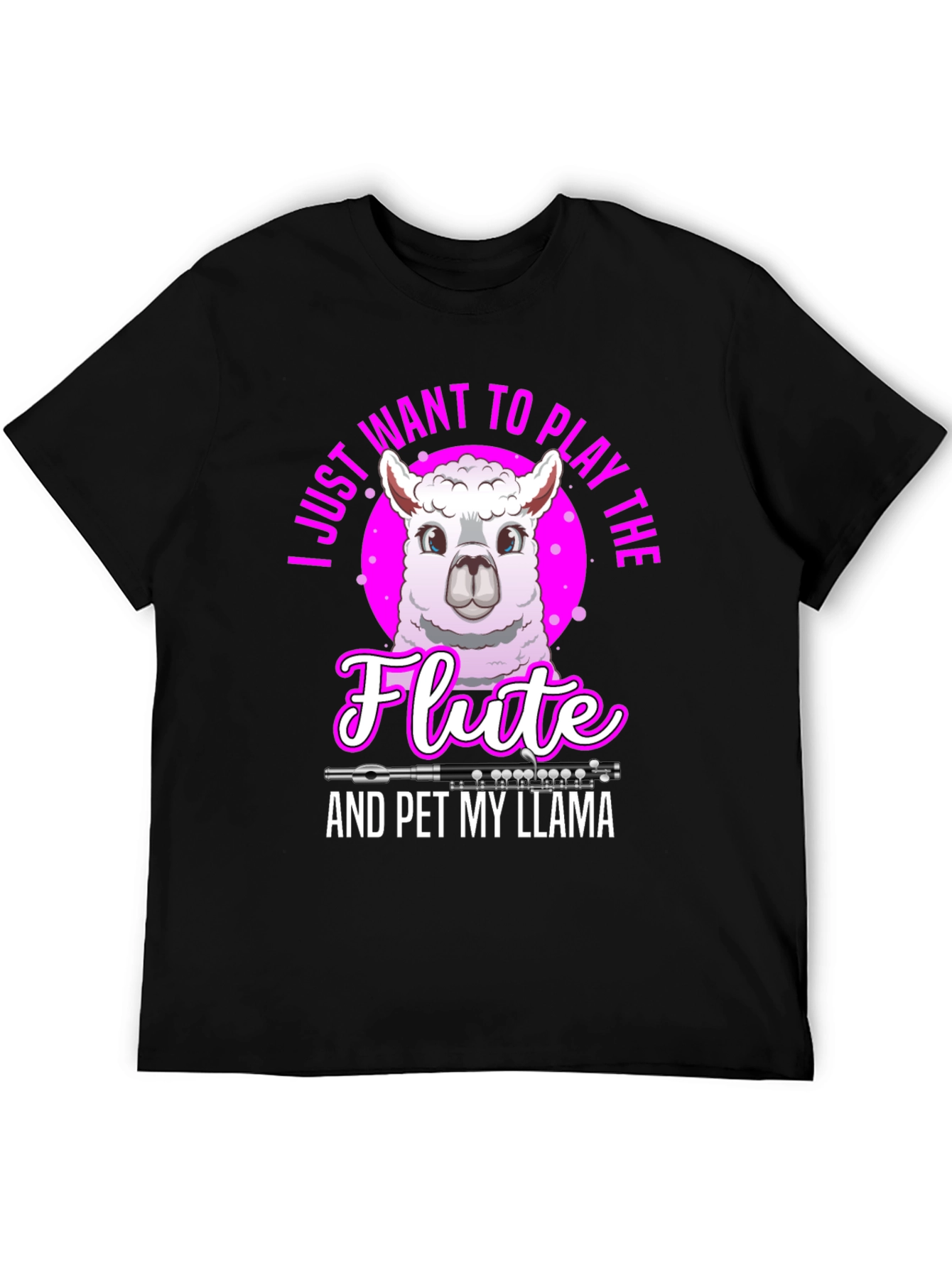 Funny Llama Flute Player Graphic T-Shirt