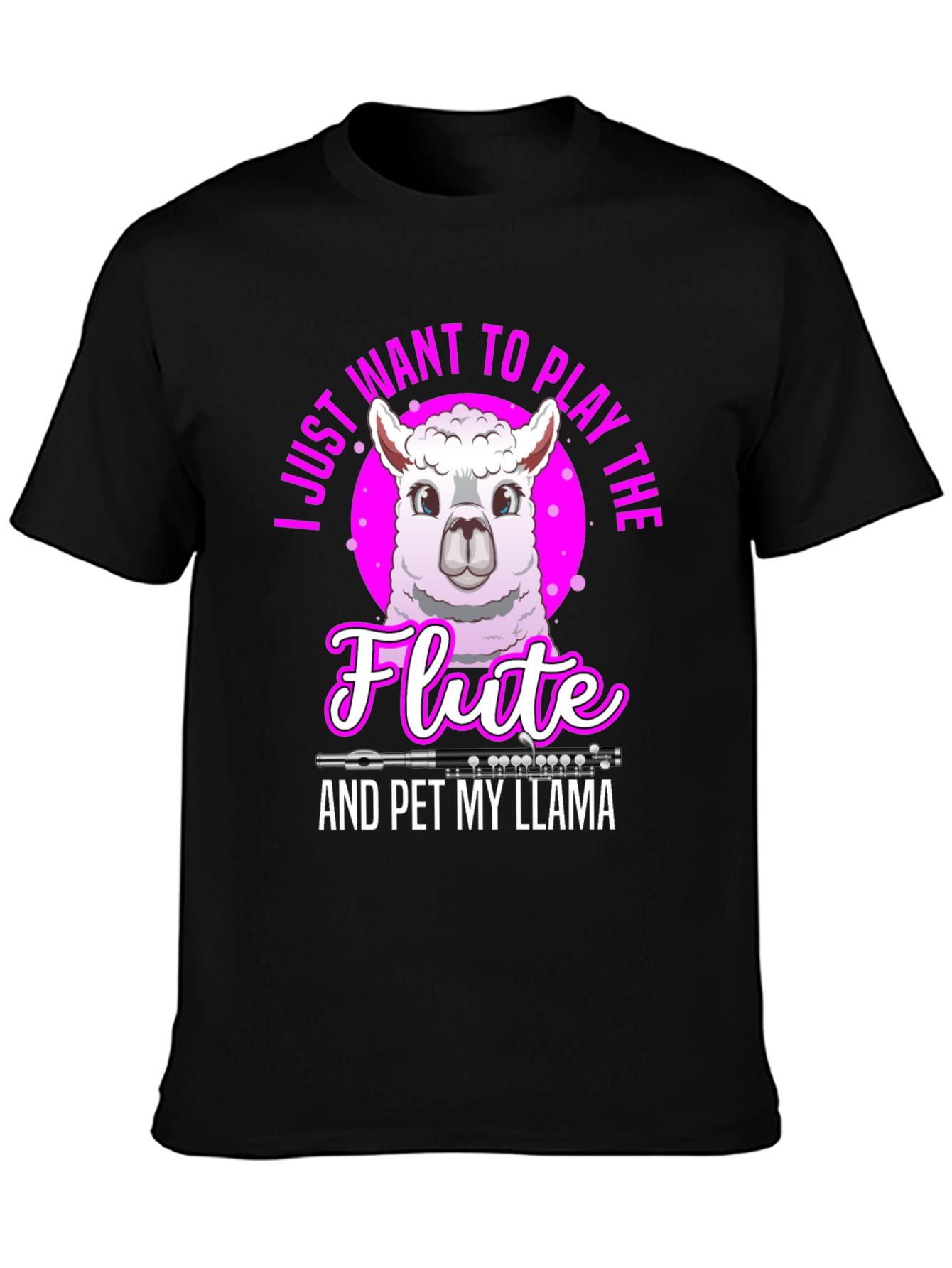Funny Llama Flute Player Graphic T-Shirt