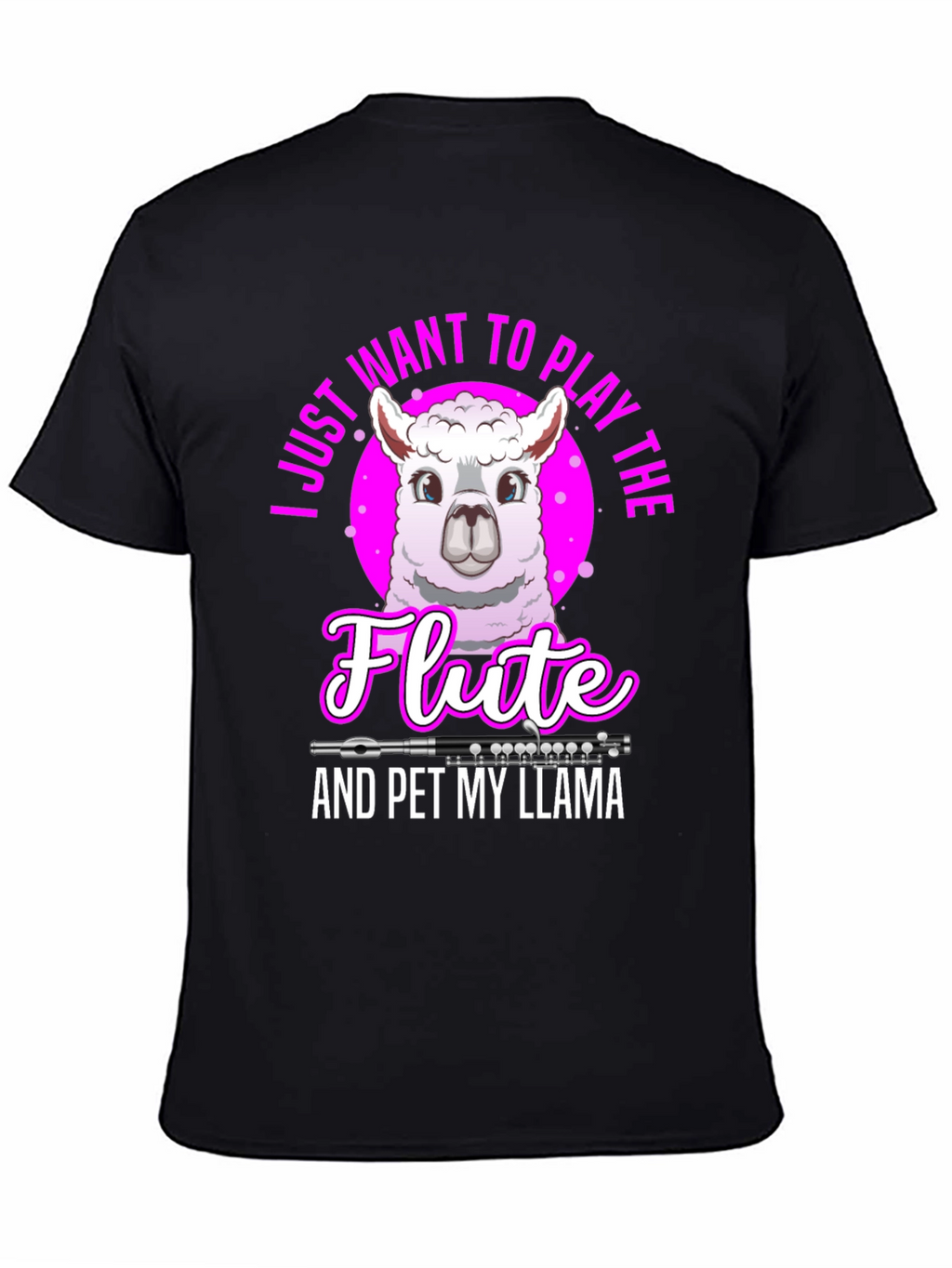 Funny Llama Flute Player Graphic T-Shirt