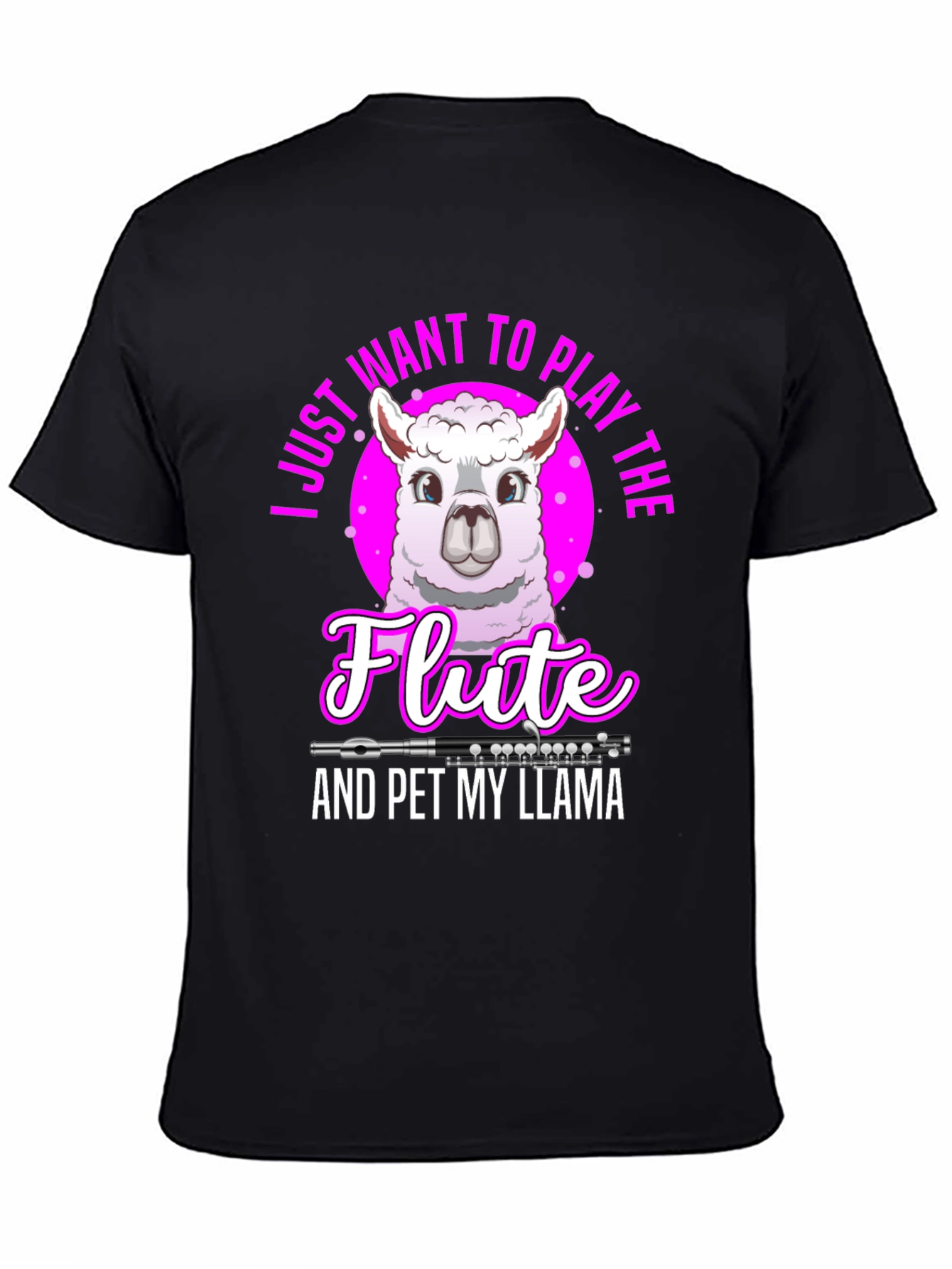 Funny Llama Flute Player Graphic T-Shirt