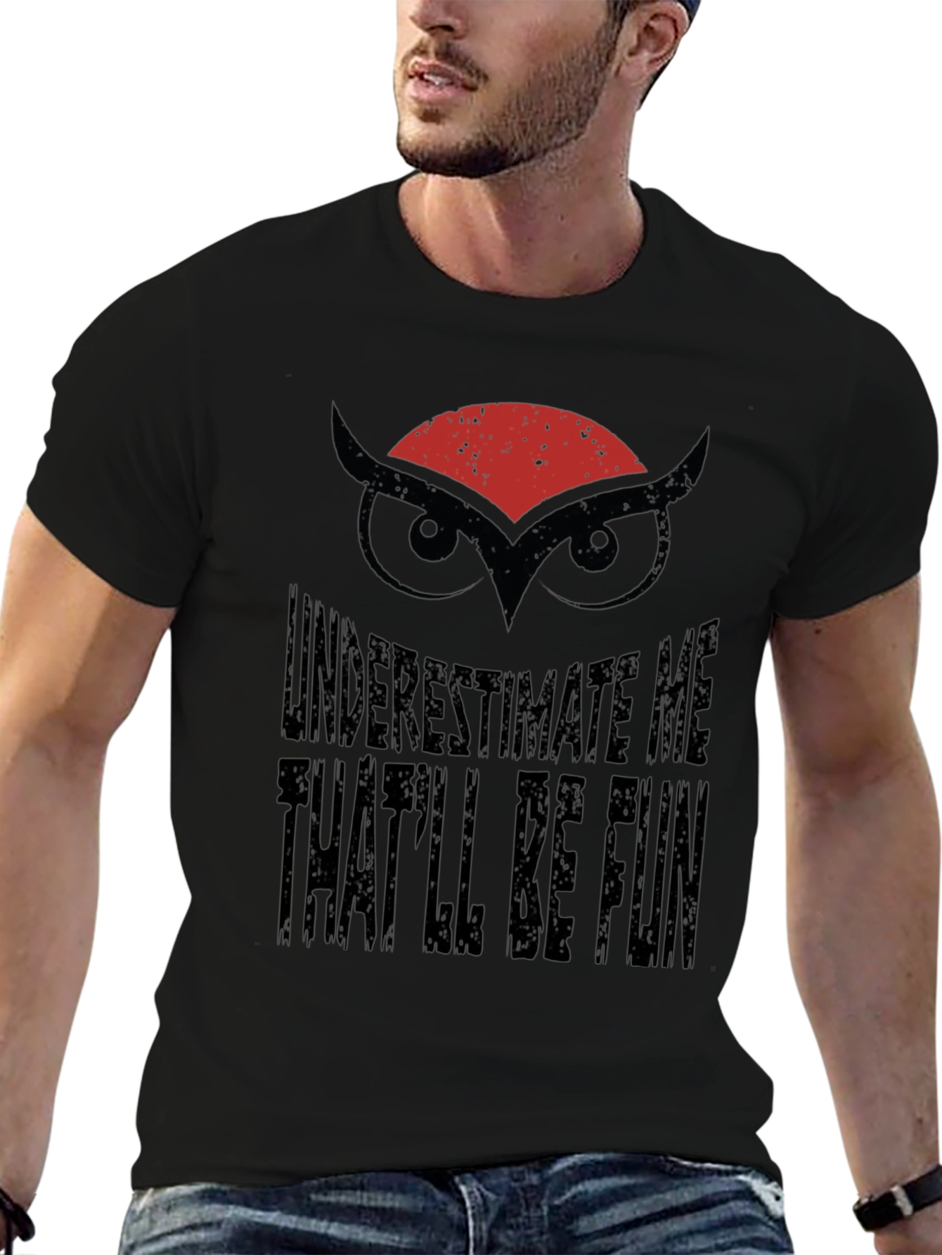 Underestimate Me Owl Graphic Black T-Shirt