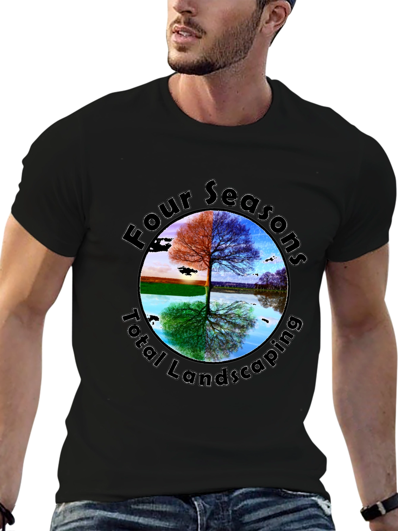 Four Seasons Landscaping Black Graphic Tee