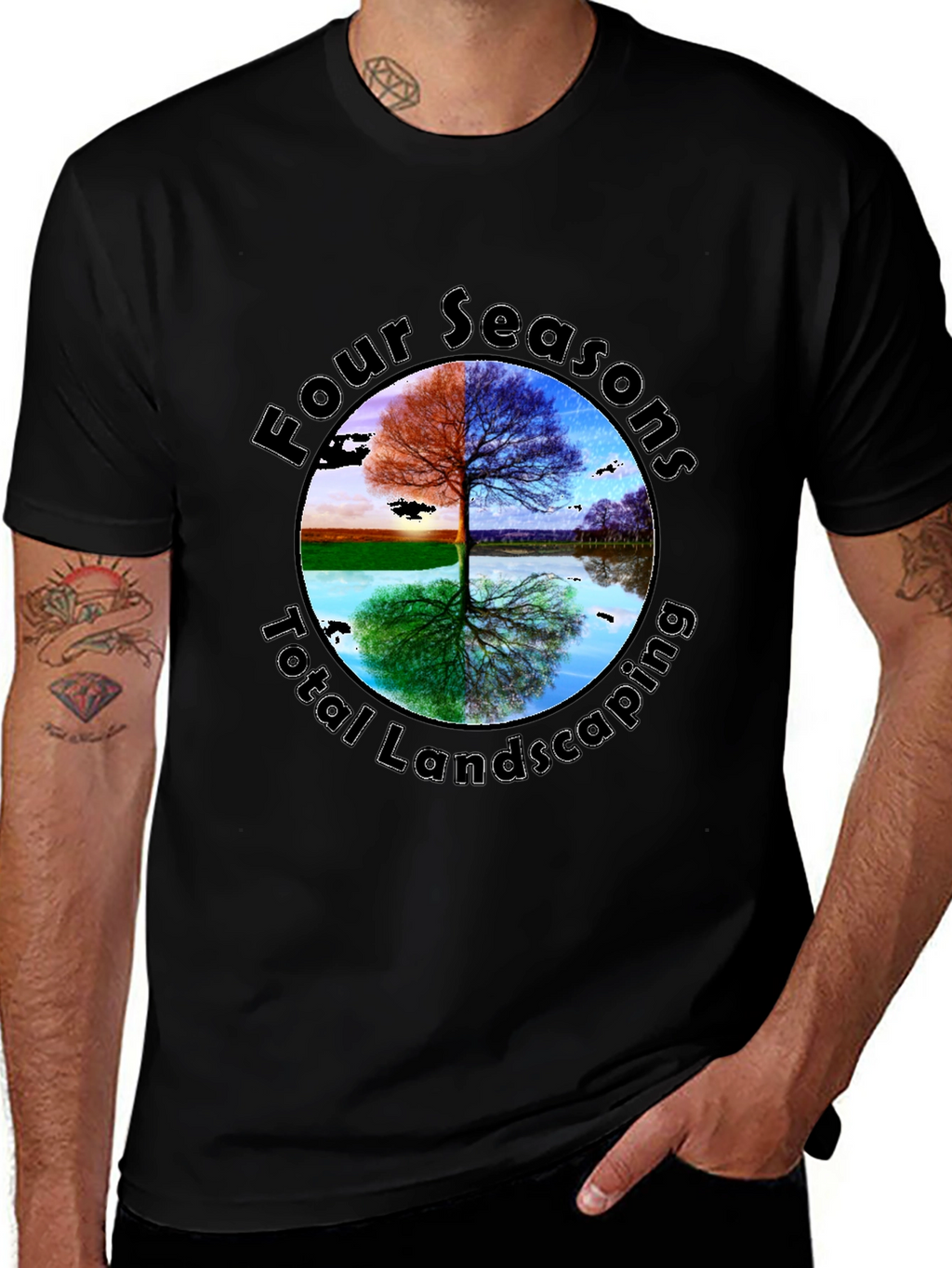 Four Seasons Landscaping Black Graphic Tee