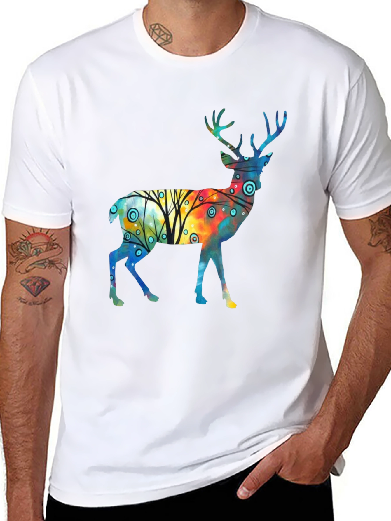 Watercolor Deer Graphic Tee - Stylish Black T-Shirt
