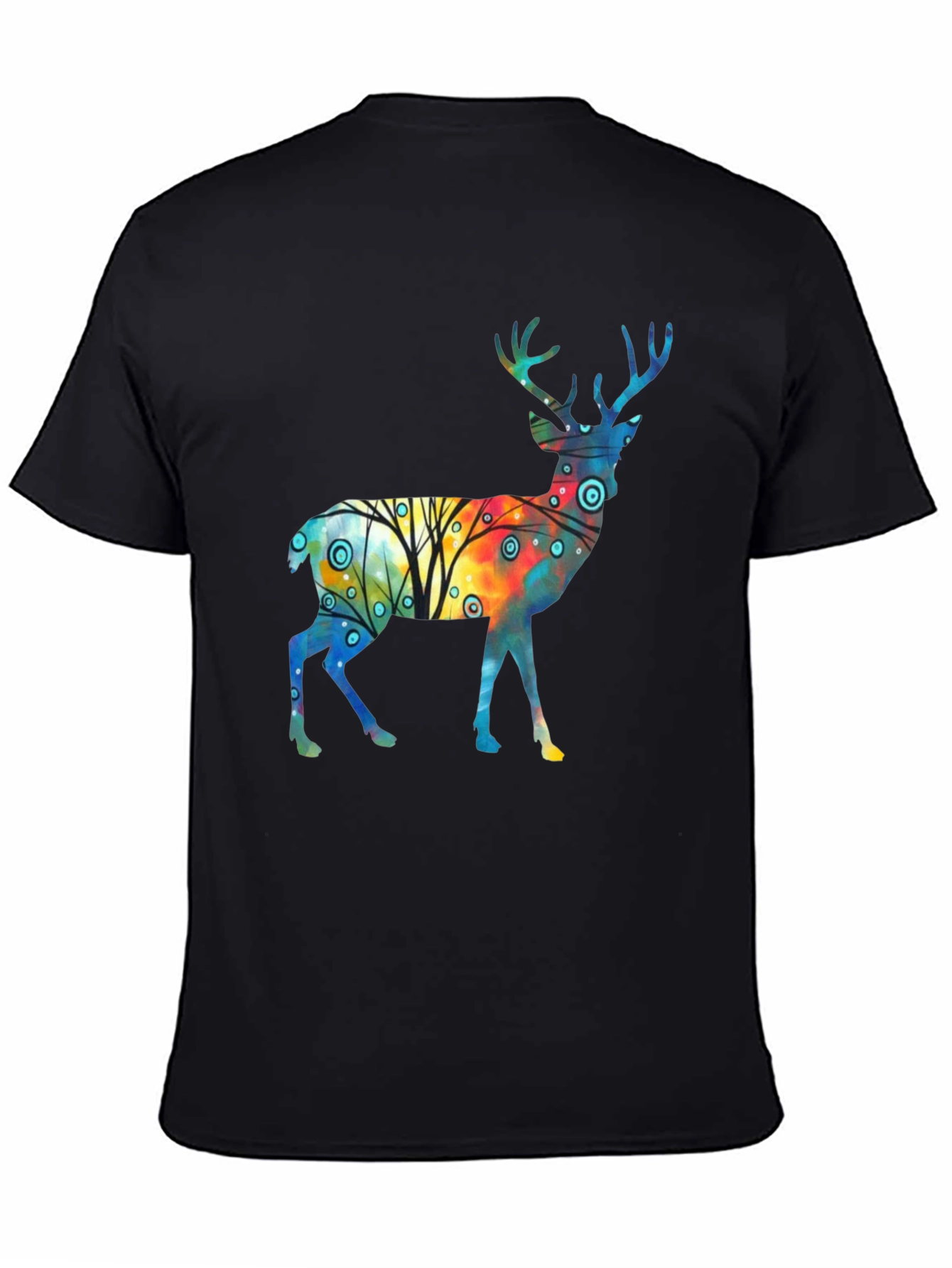 Watercolor Deer Graphic Tee - Stylish Black T-Shirt