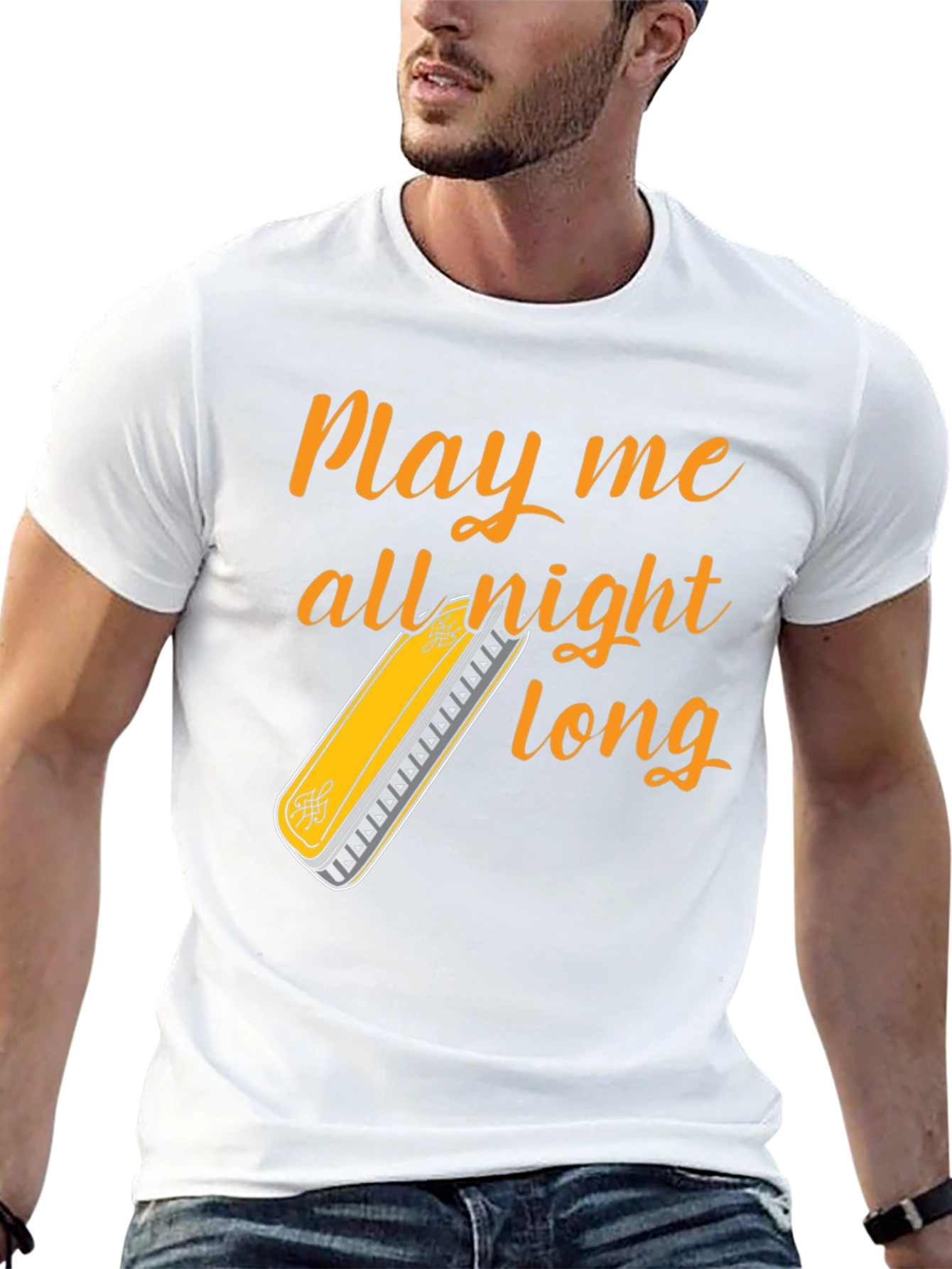 Play All Night Long T-Shirt - Harmonica Music Tee