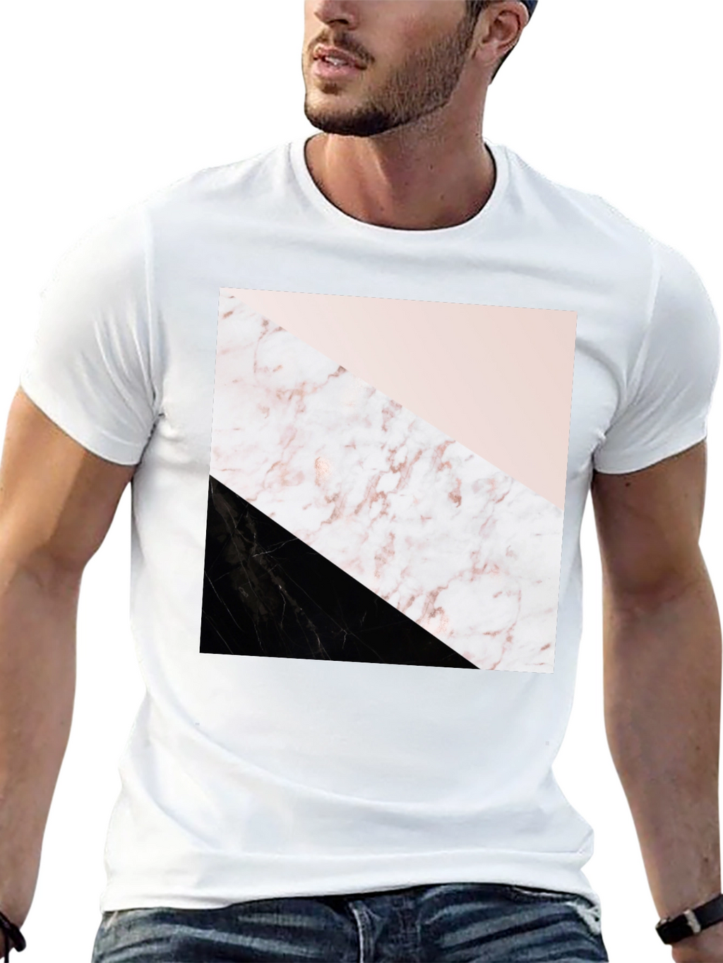 Modern Geometric Marble Print Black T-Shirt