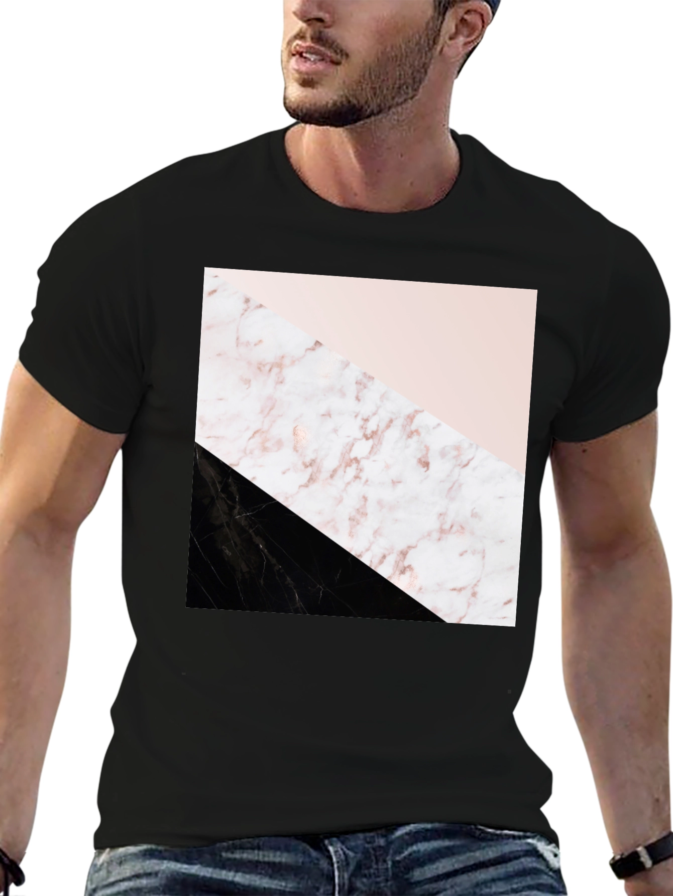 Modern Geometric Marble Print Black T-Shirt