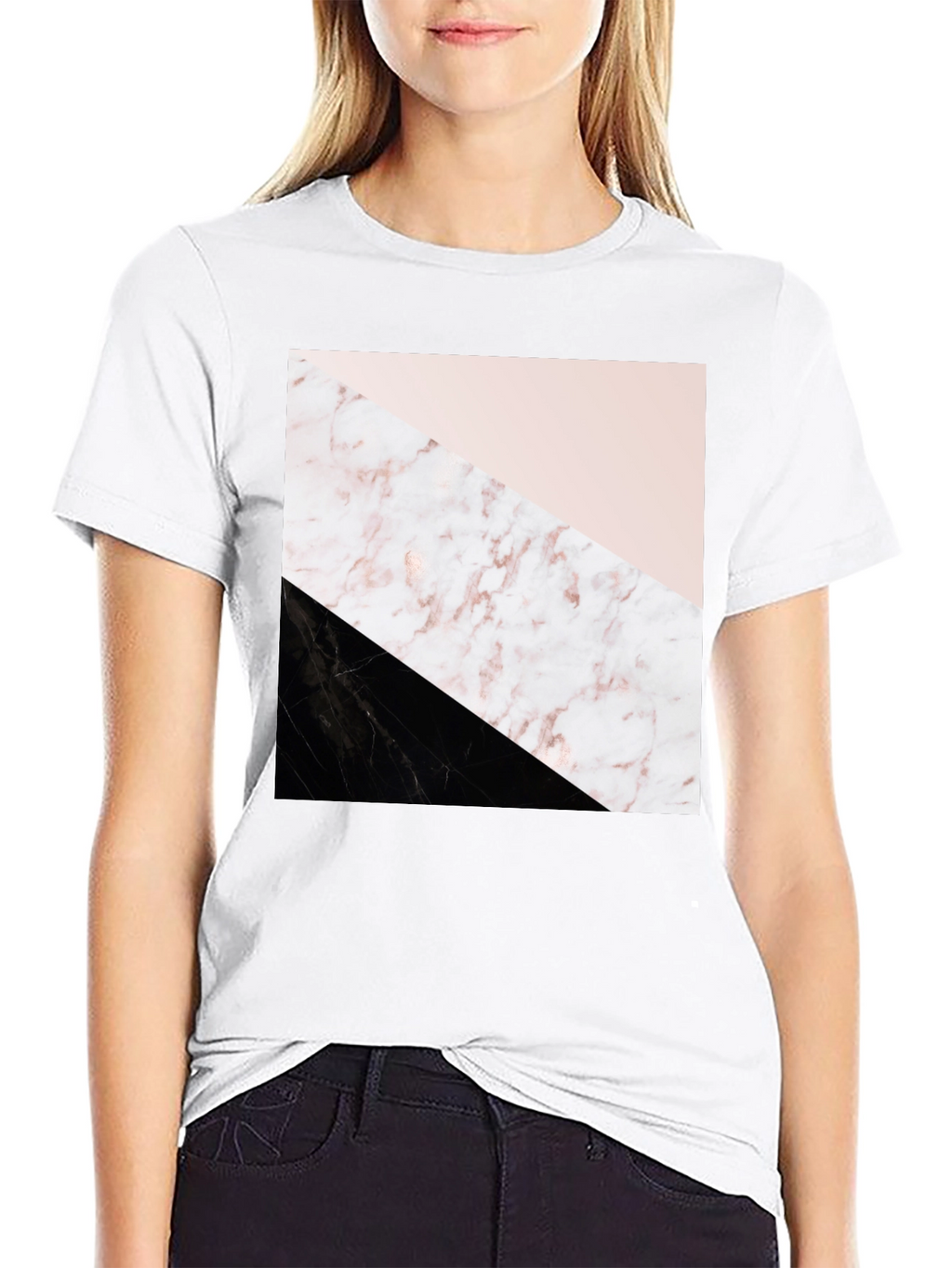 Modern Geometric Marble Print Black T-Shirt