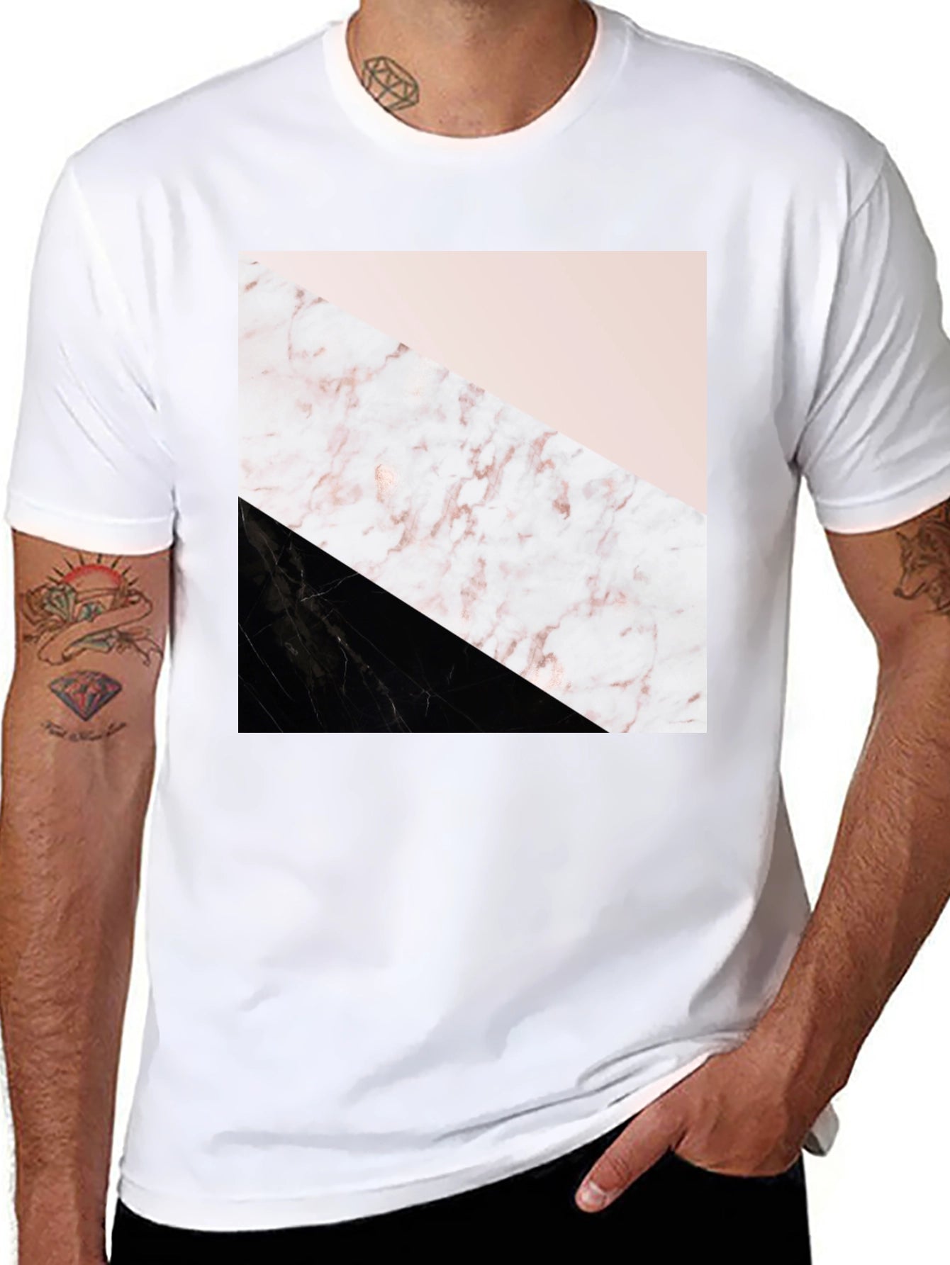 Modern Geometric Marble Print Black T-Shirt