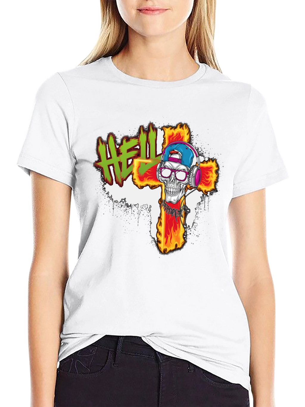 Hell Skull Cross Graphic Tee - Edgy Streetwear
