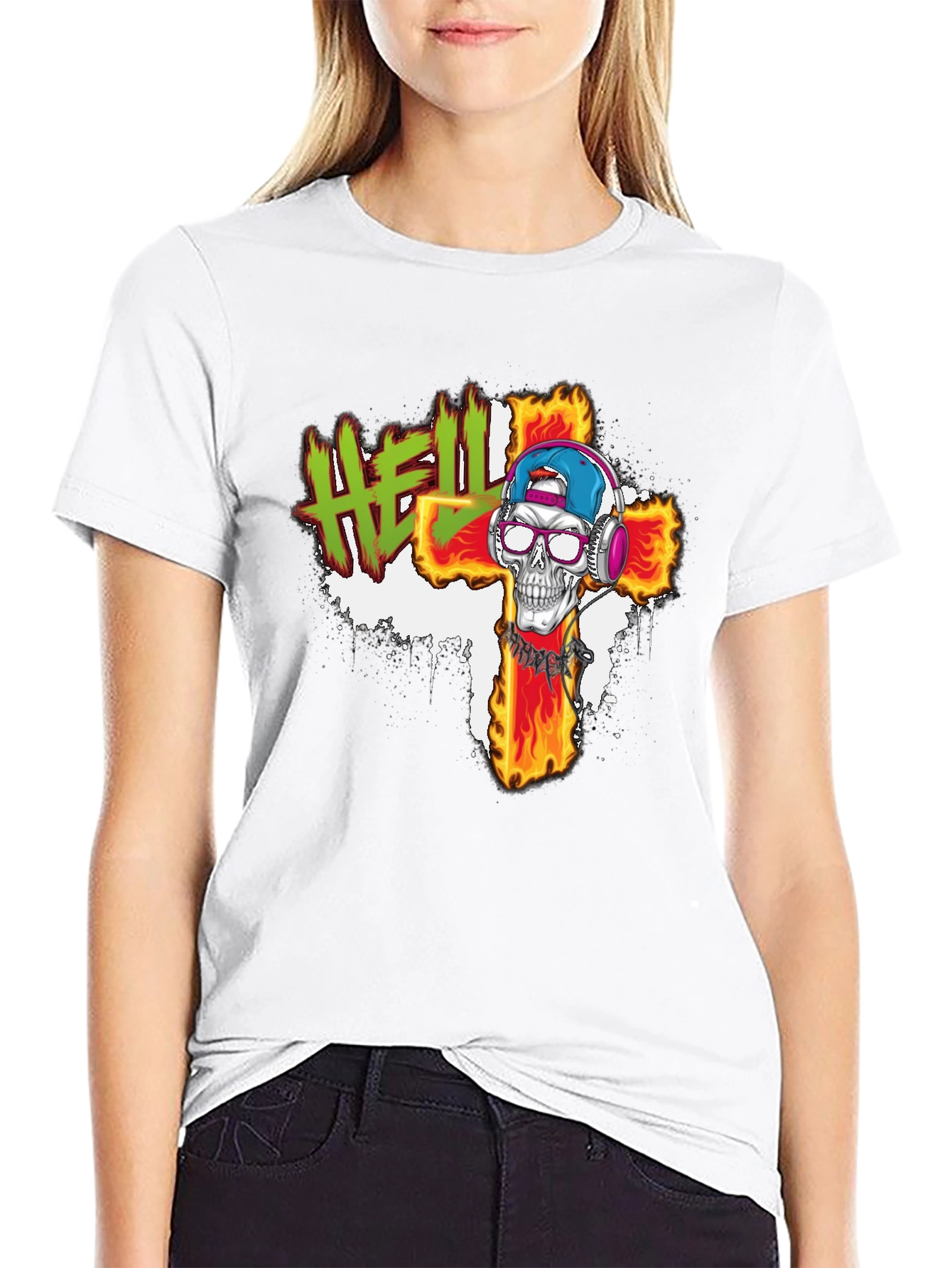Hell Skull Cross Graphic Tee - Edgy Streetwear