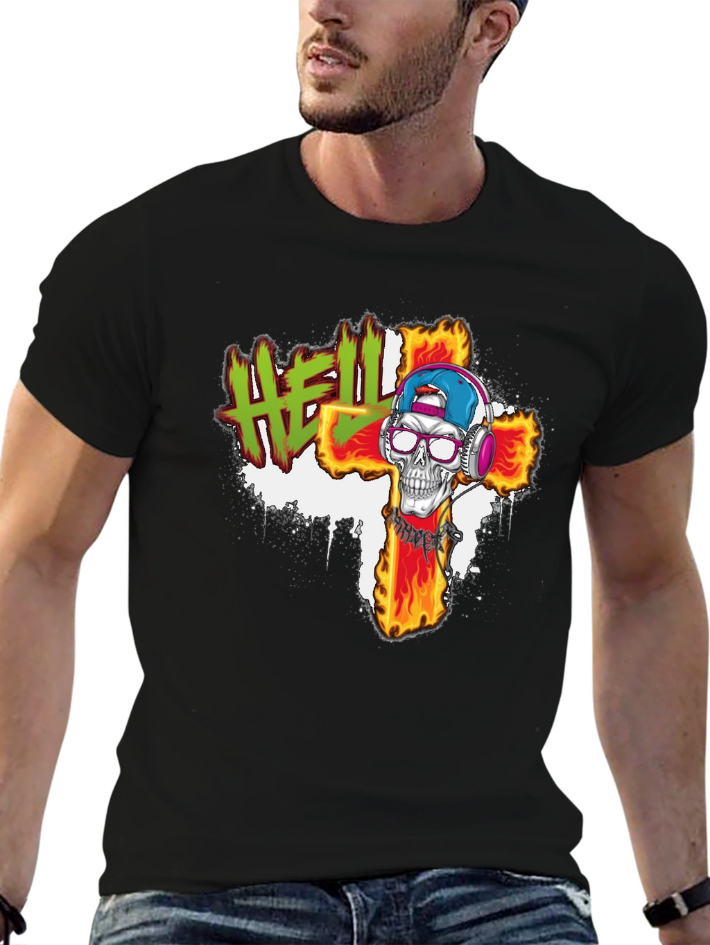 Hell Skull Cross Graphic Tee - Edgy Streetwear