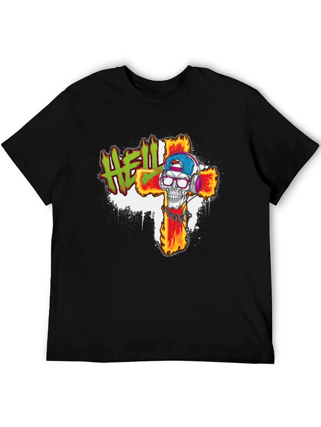 Hell Skull Cross Graphic Tee - Edgy Streetwear