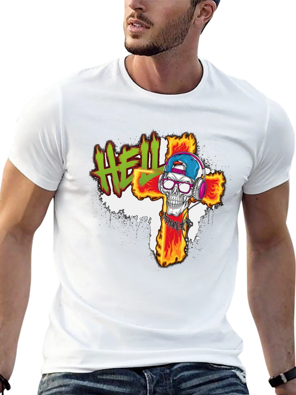 Hell Skull Cross Graphic Tee - Edgy Streetwear