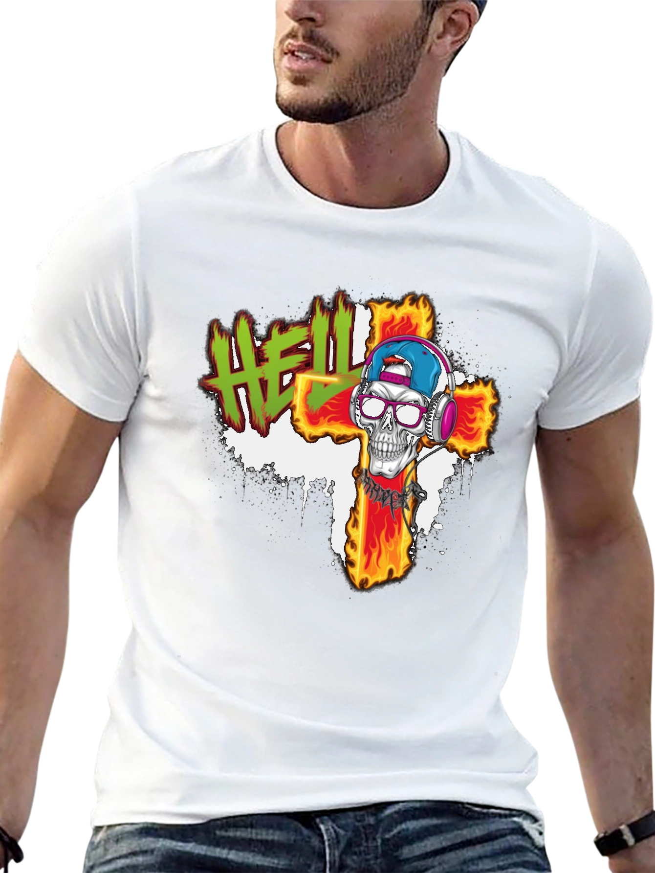 Hell Skull Cross Graphic Tee - Edgy Streetwear