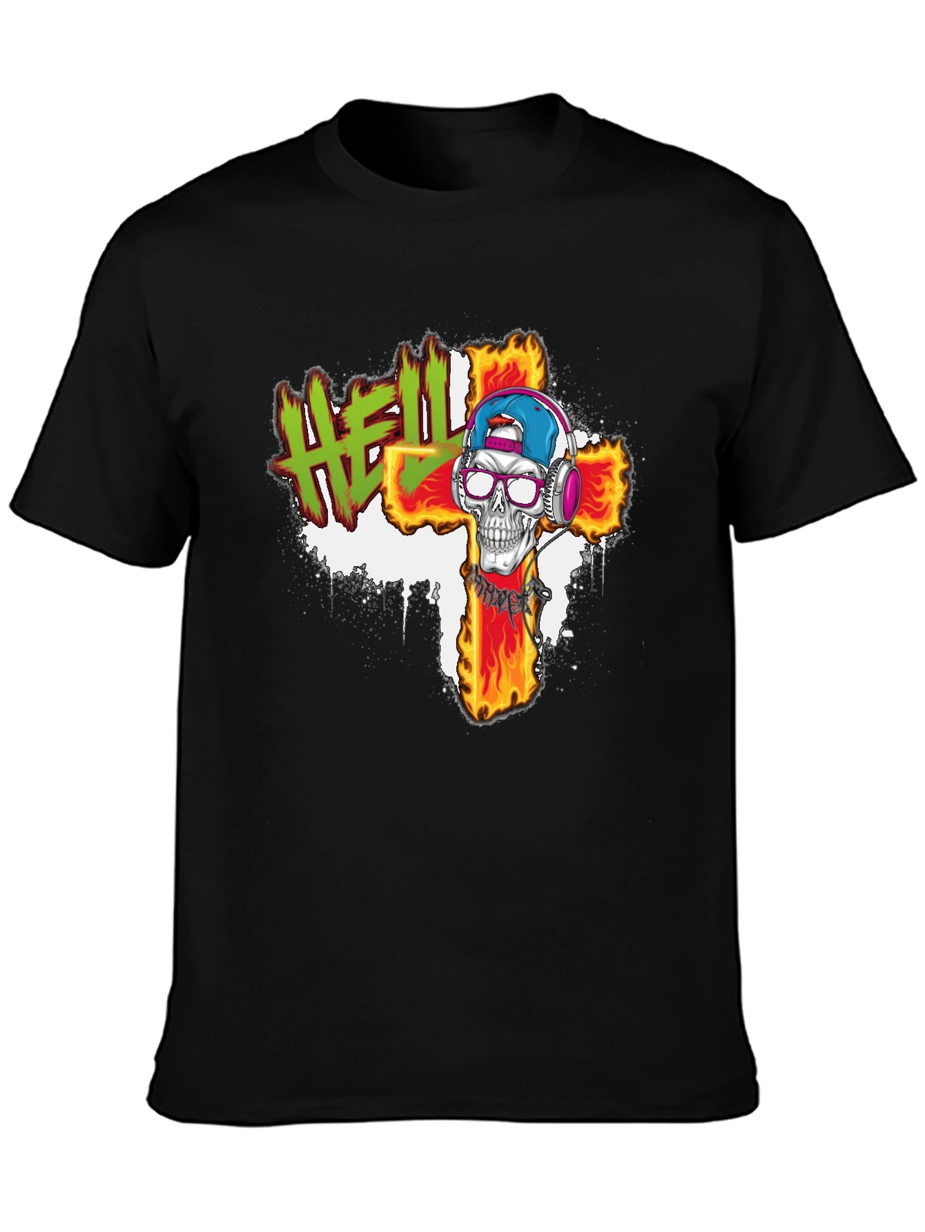 Hell Skull Cross Graphic Tee - Edgy Streetwear