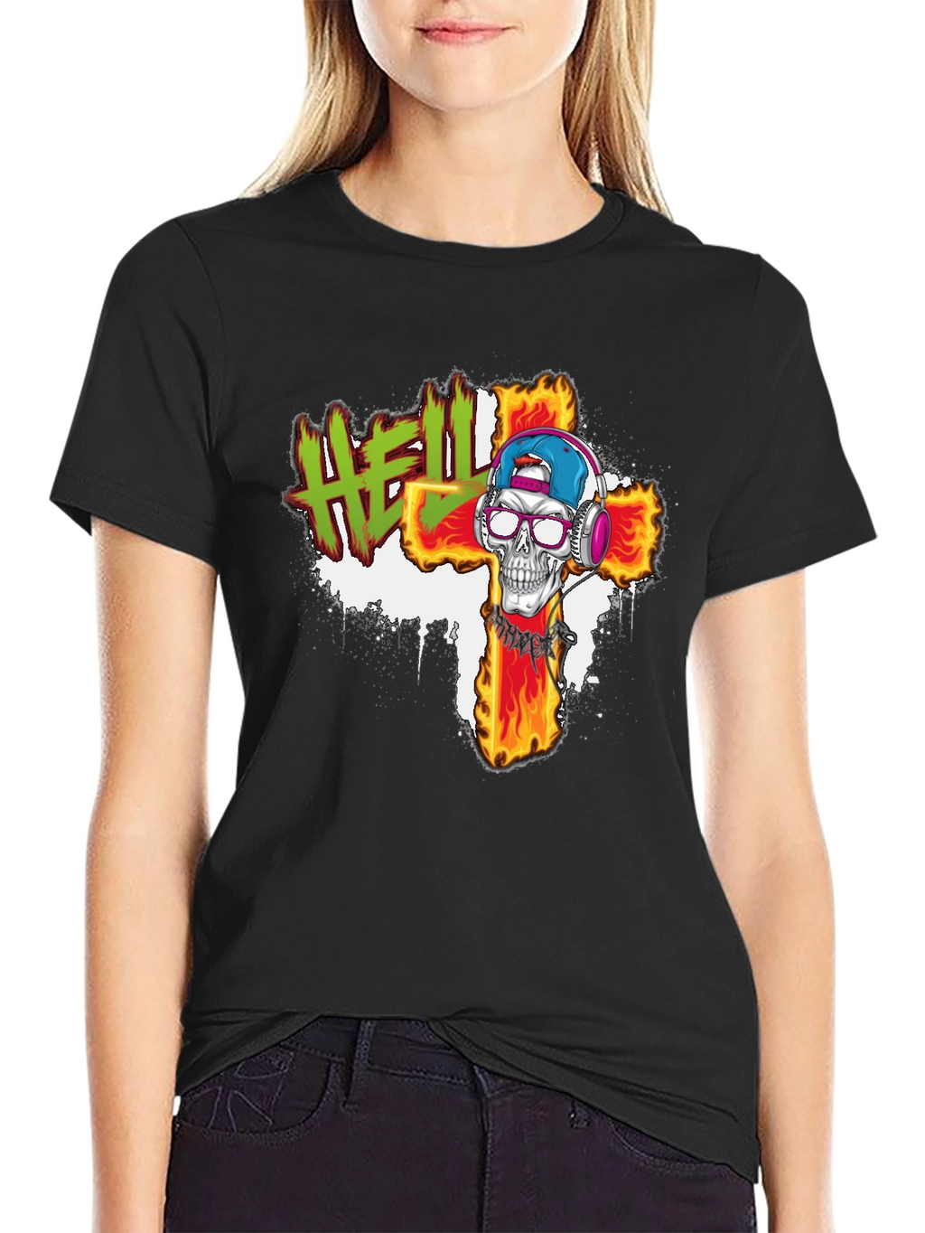 Hell Skull Cross Graphic Tee - Edgy Streetwear