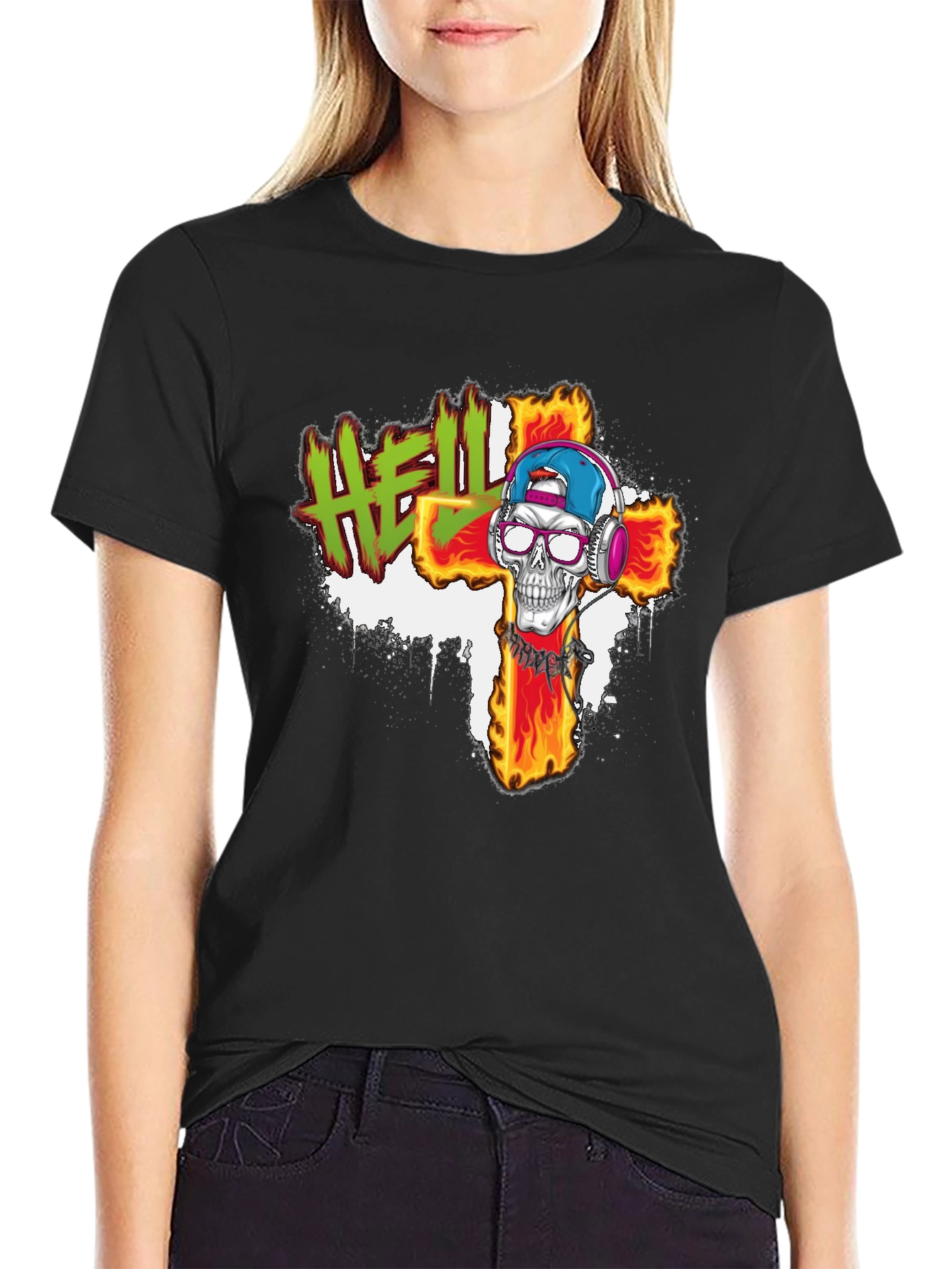 Hell Skull Cross Graphic Tee - Edgy Streetwear