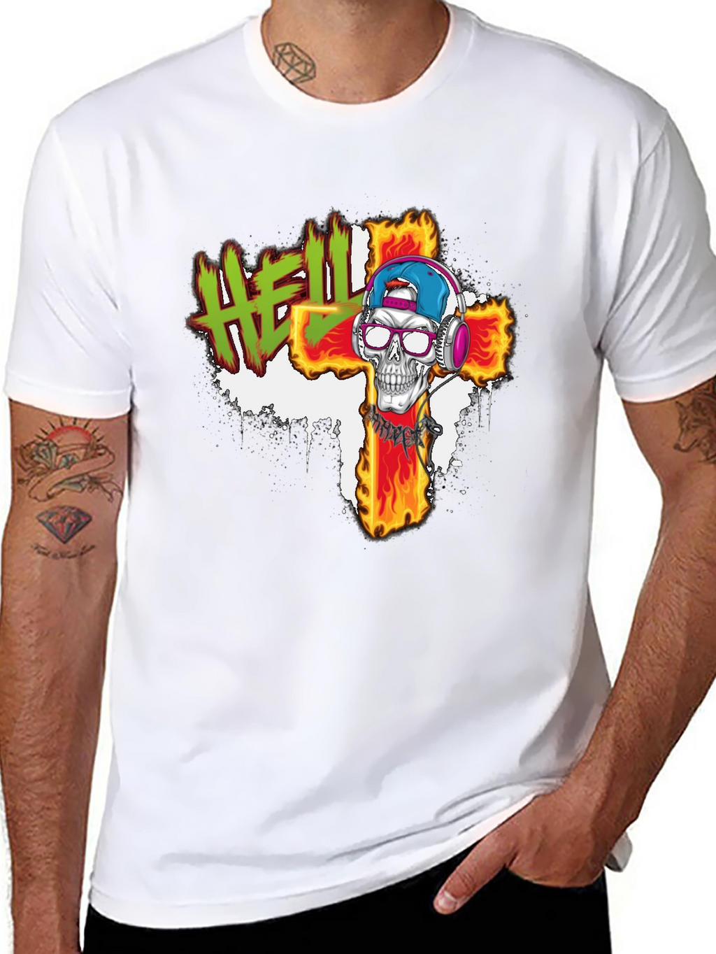 Hell Skull Cross Graphic Tee - Edgy Streetwear