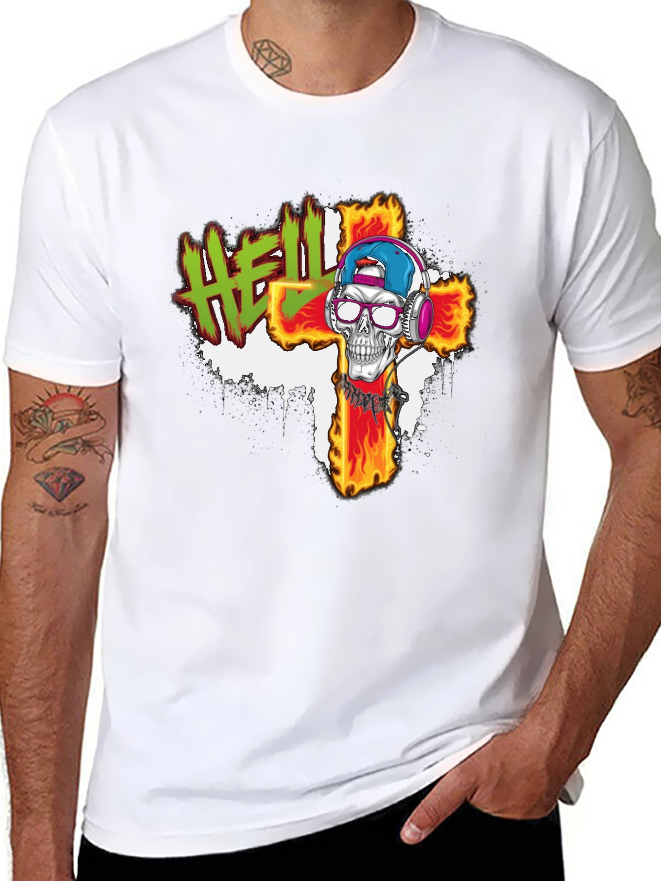 Hell Skull Cross Graphic Tee - Edgy Streetwear