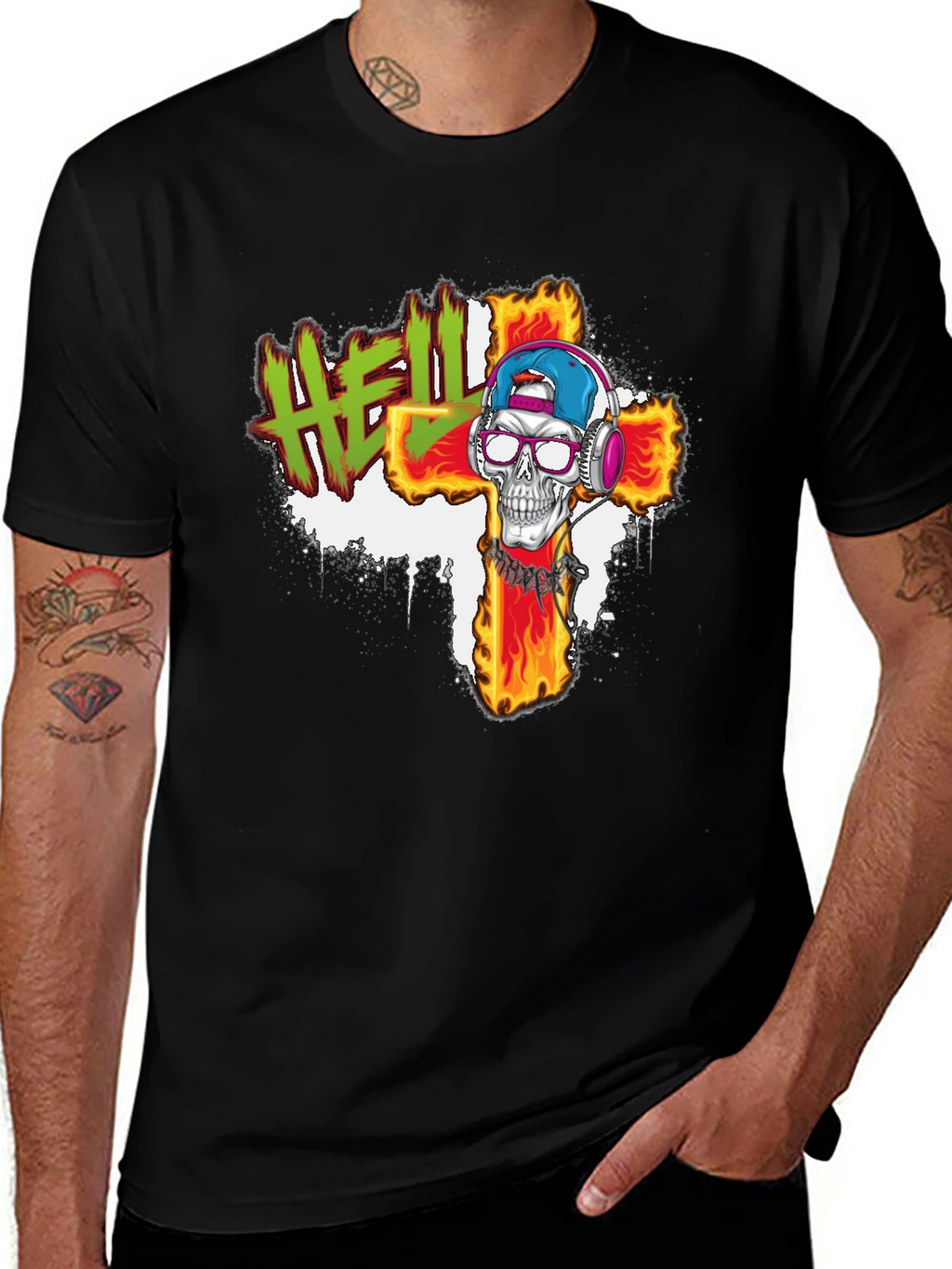 Hell Skull Cross Graphic Tee - Edgy Streetwear