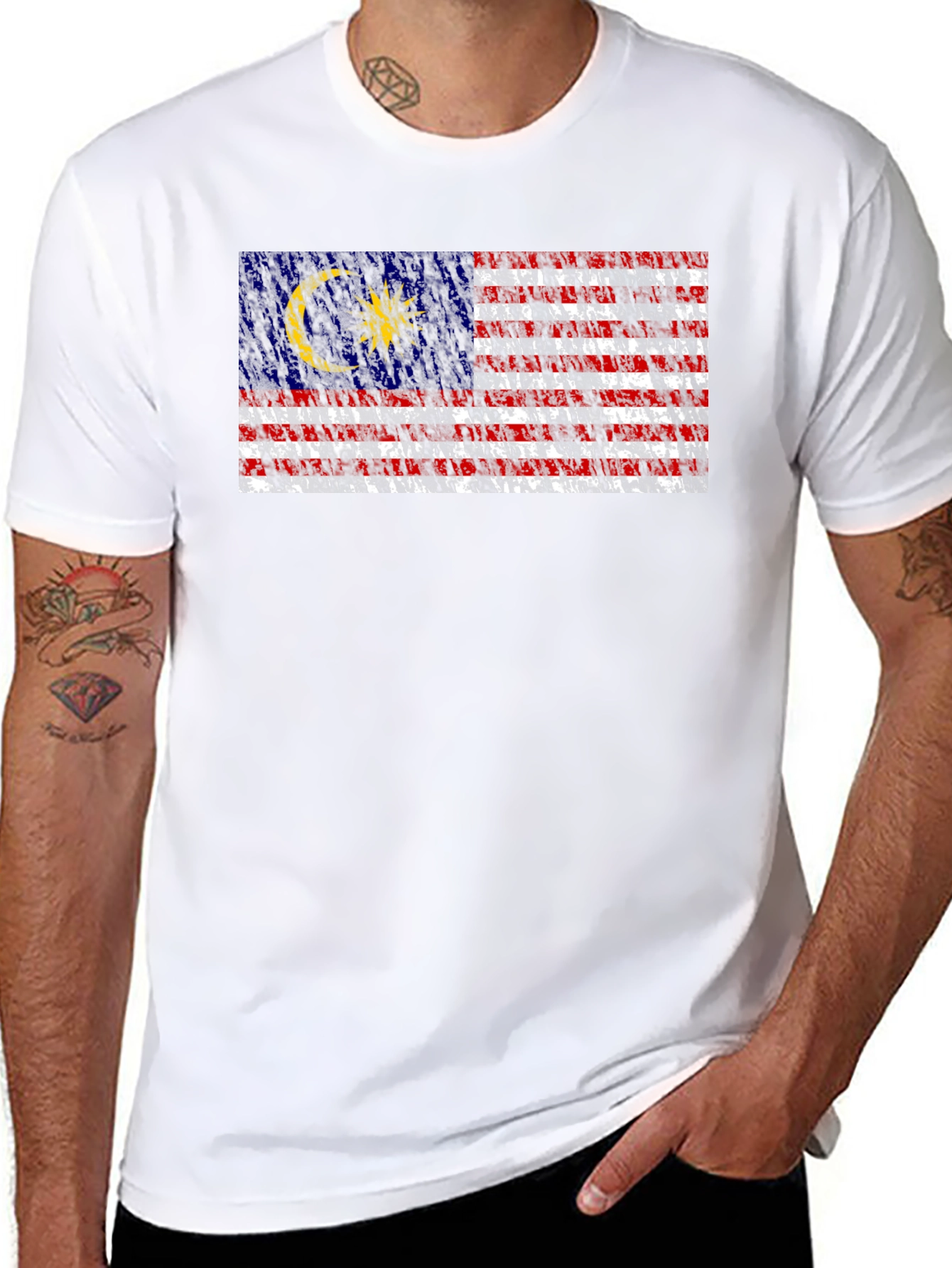 Malaysia Flag Graphic Print Black T-Shirt