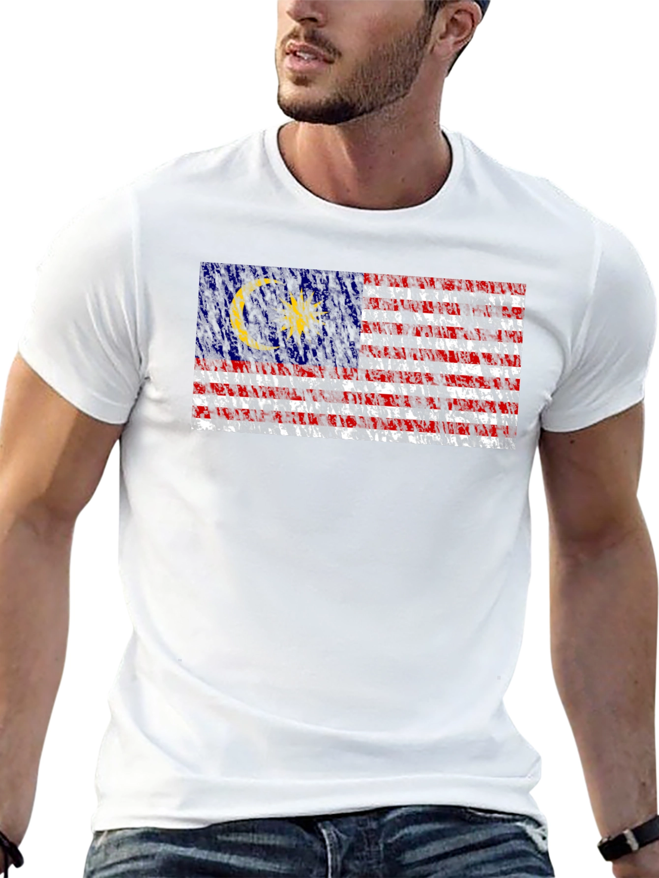 Malaysia Flag Graphic Print Black T-Shirt