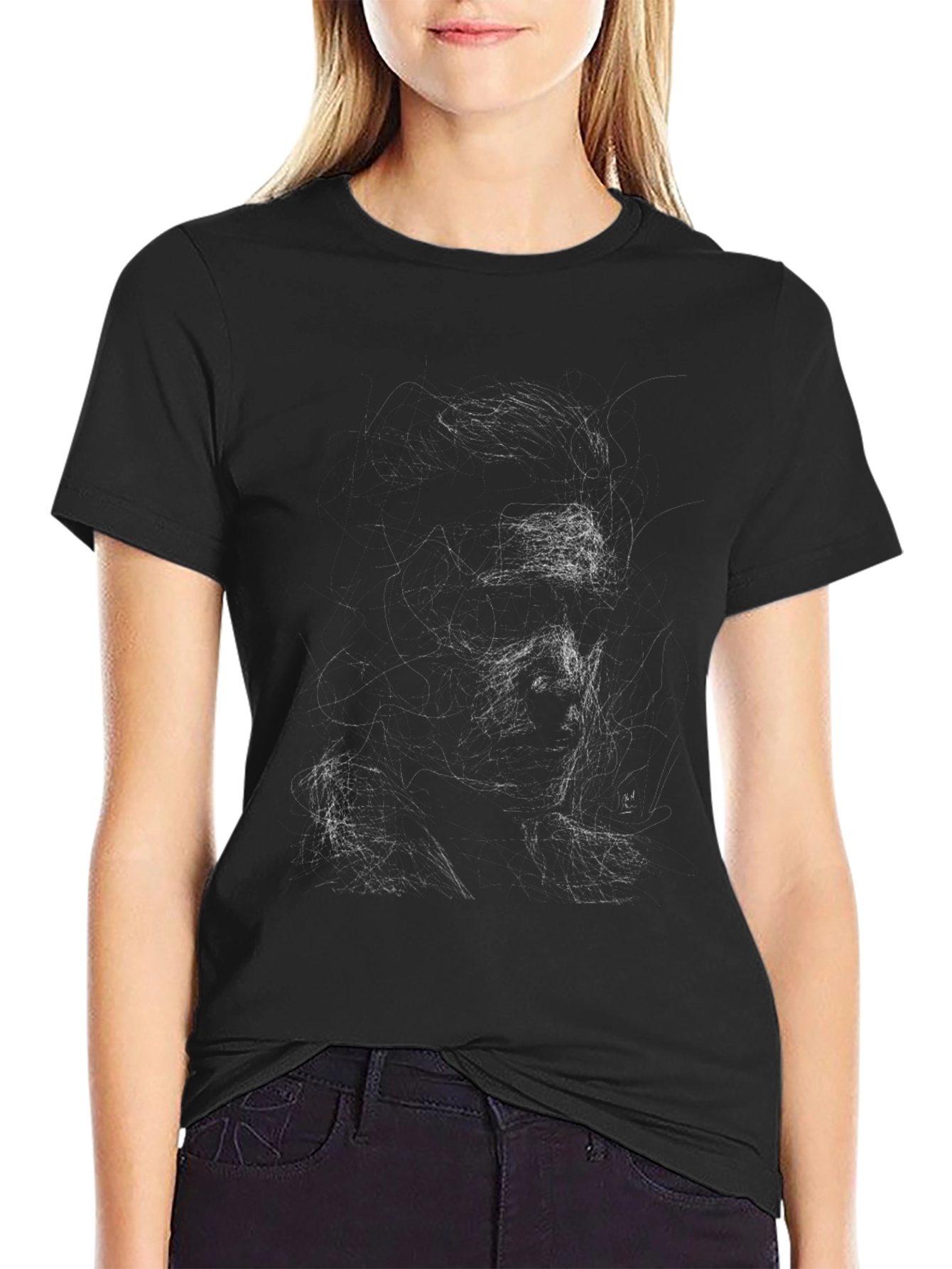 Abstract Portrait Graphic Tee - Stylish Black T-Shirt