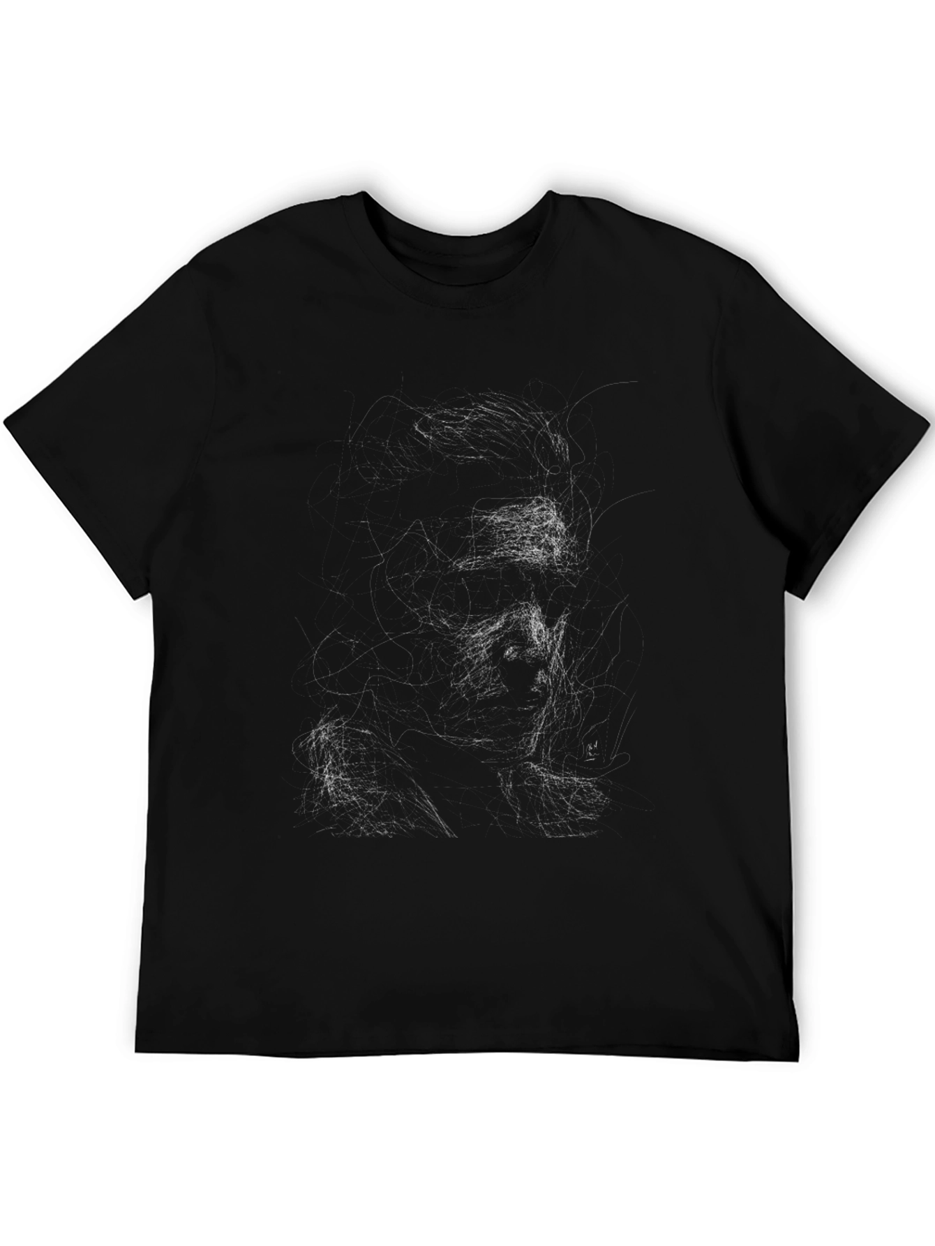 Abstract Portrait Graphic Tee - Stylish Black T-Shirt