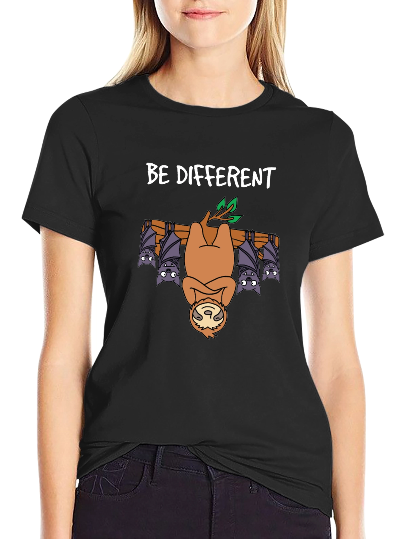 Be Different Sloth & Bats T-Shirt - Unique Graphic Tee