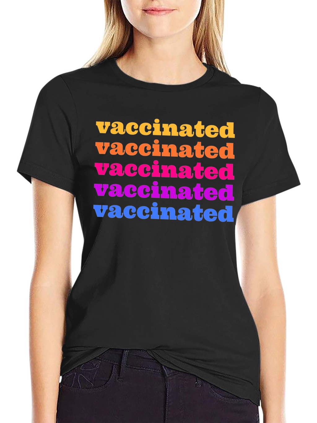 Vaccinated Rainbow Text Graphic Tee - Black