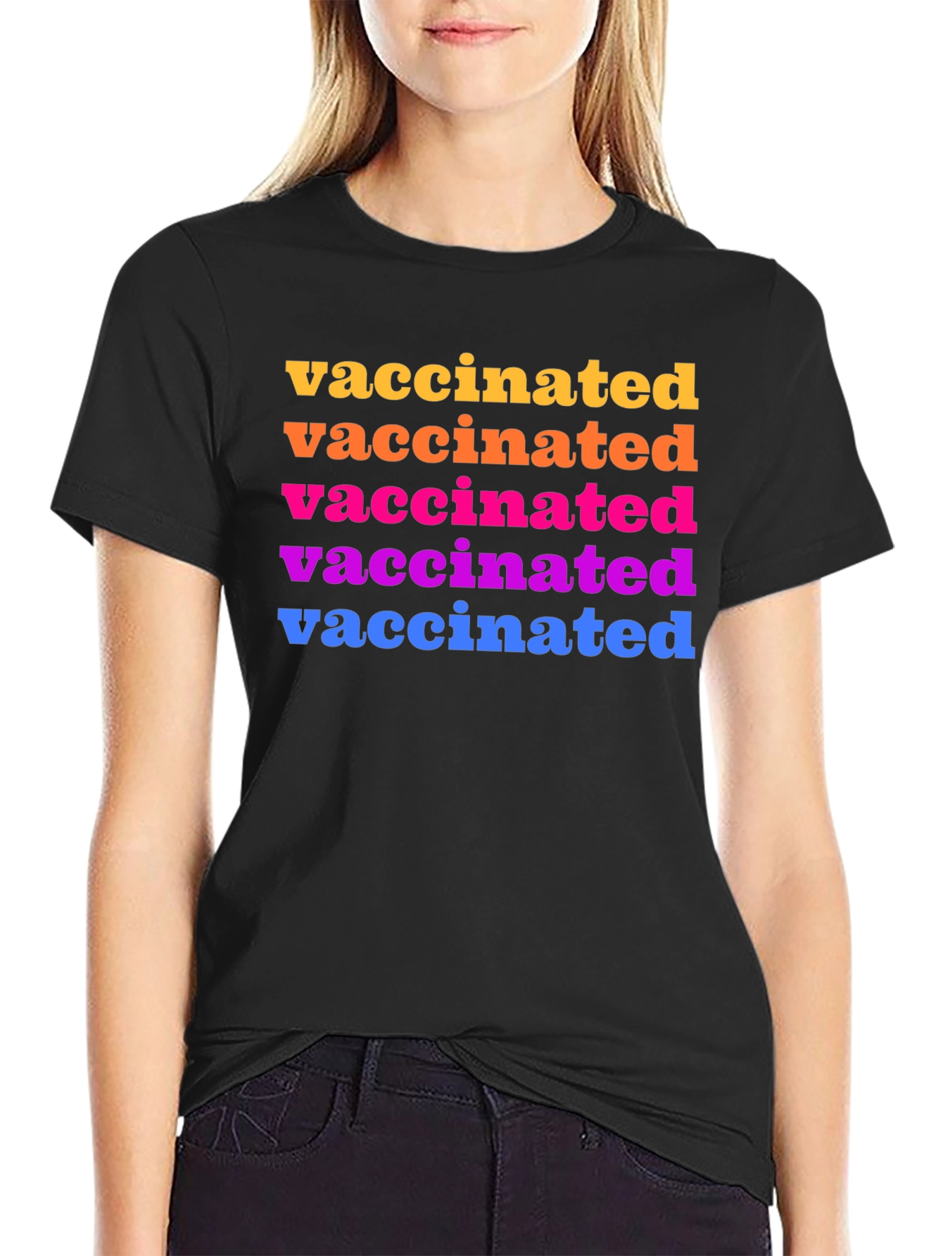 Vaccinated Rainbow Text Graphic Tee - Black