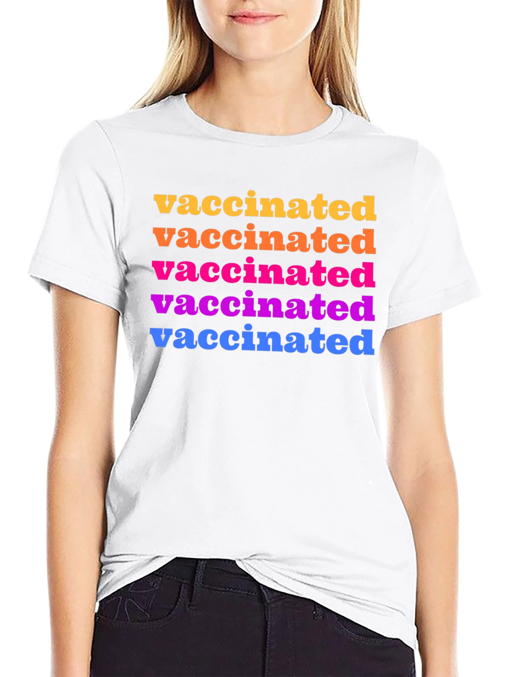 Vaccinated Rainbow Text Graphic Tee - Black