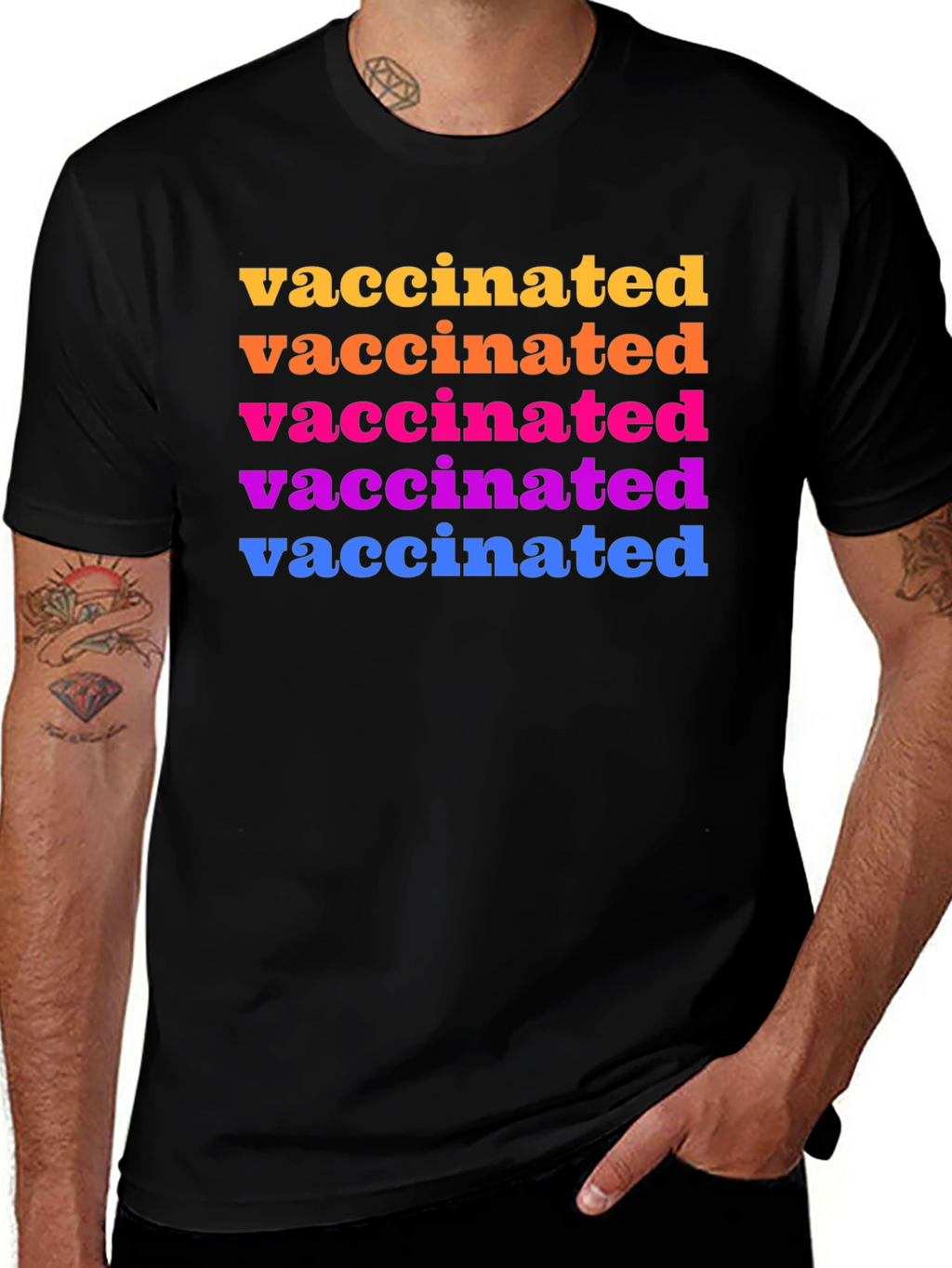 Vaccinated Rainbow Text Graphic Tee - Black