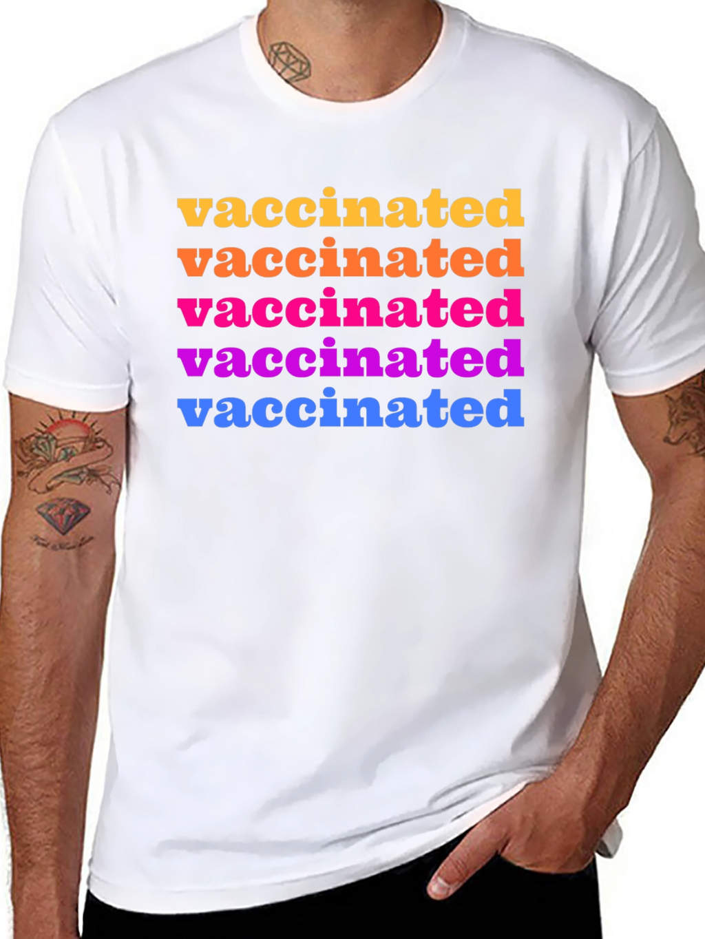Vaccinated Rainbow Text Graphic Tee - Black