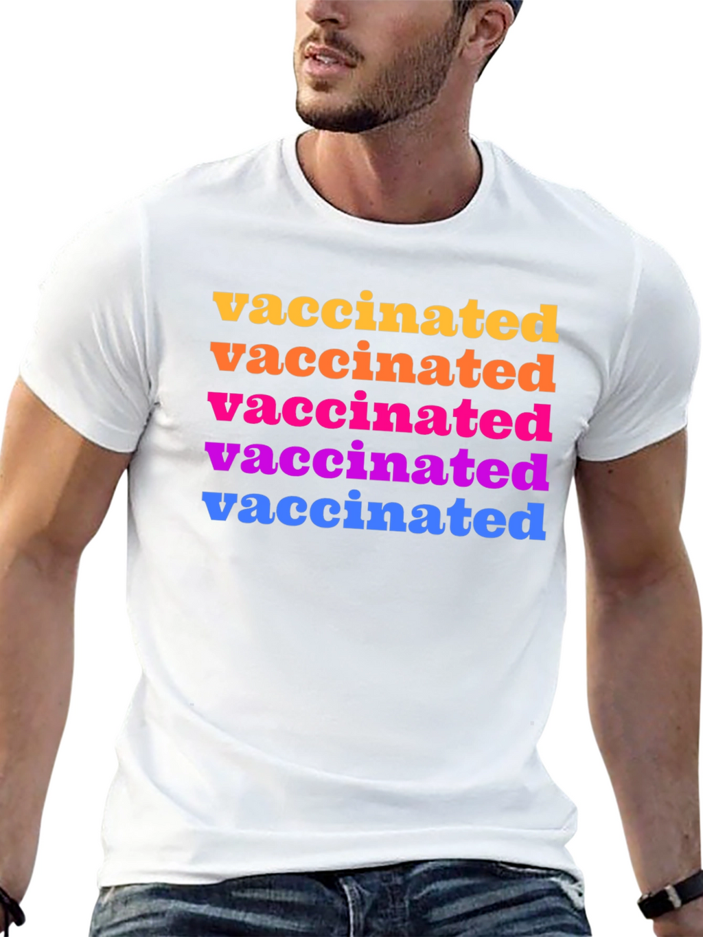 Vaccinated Rainbow Text Graphic Tee - Black