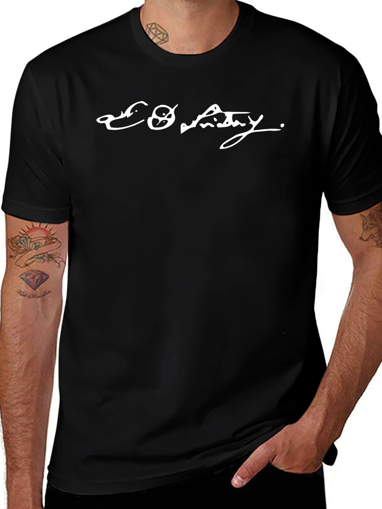 Black T-Shirt with Unique White Graphic Print