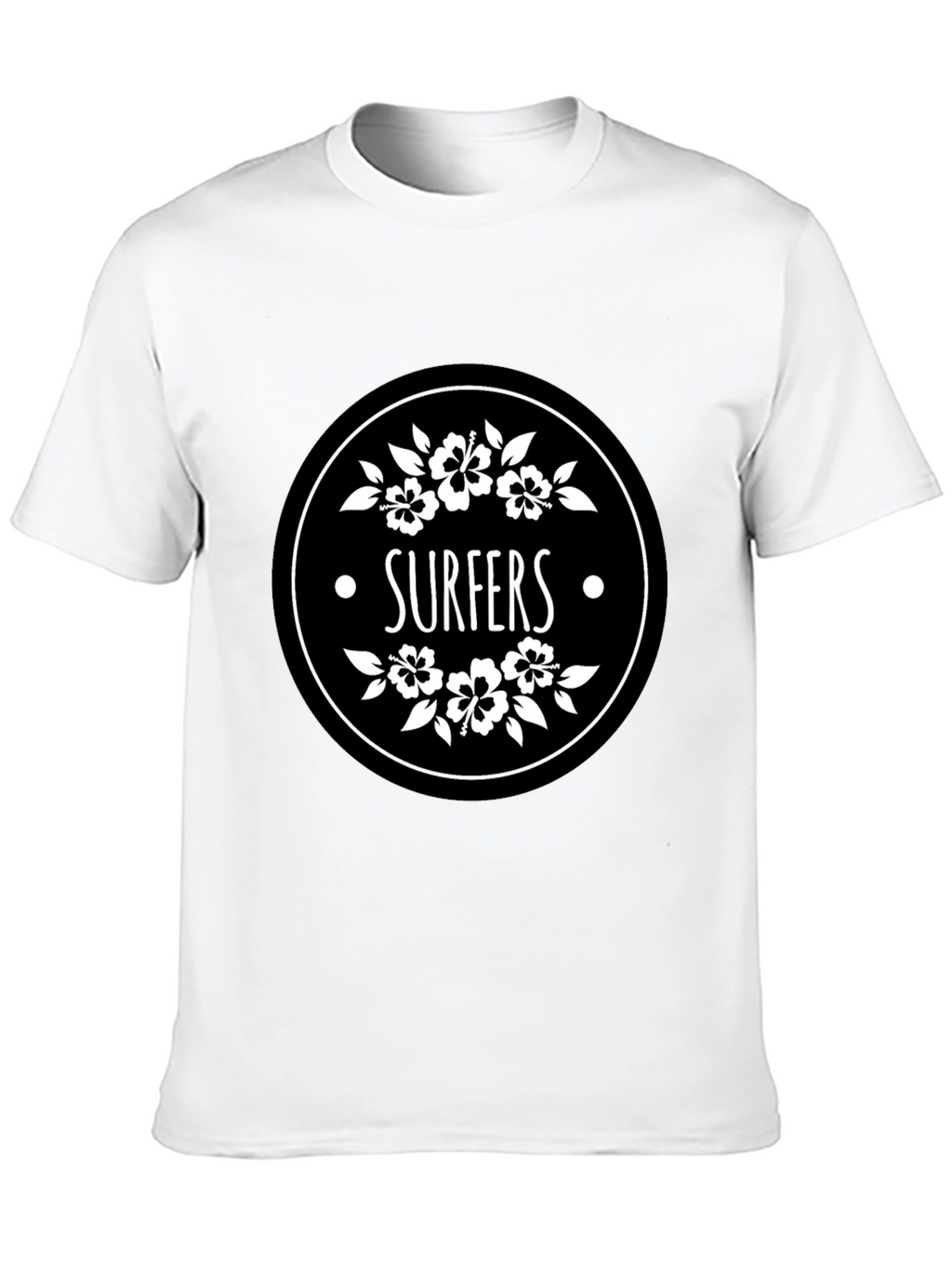 Surfers Black T-Shirt with Floral Circle Graphic