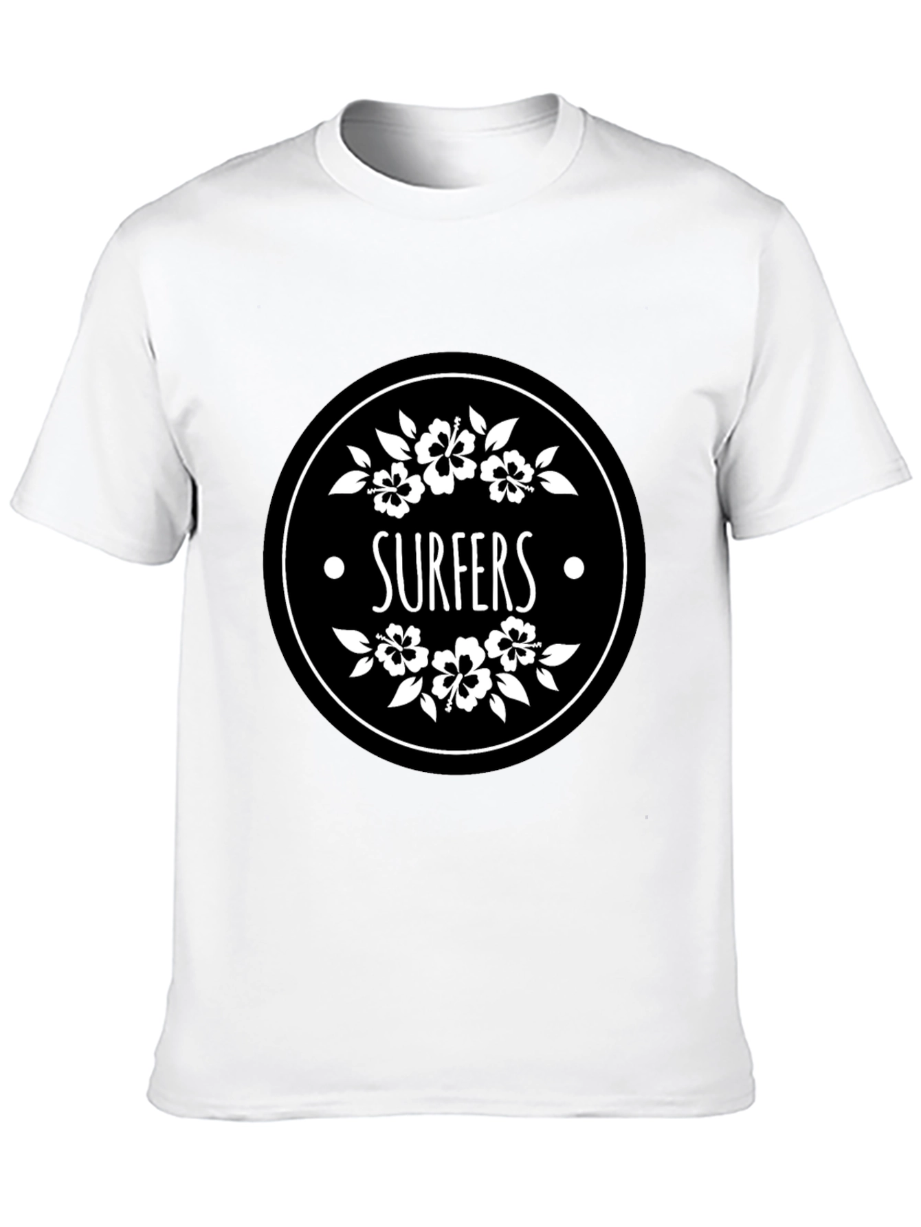 Surfers Black T-Shirt with Floral Circle Graphic