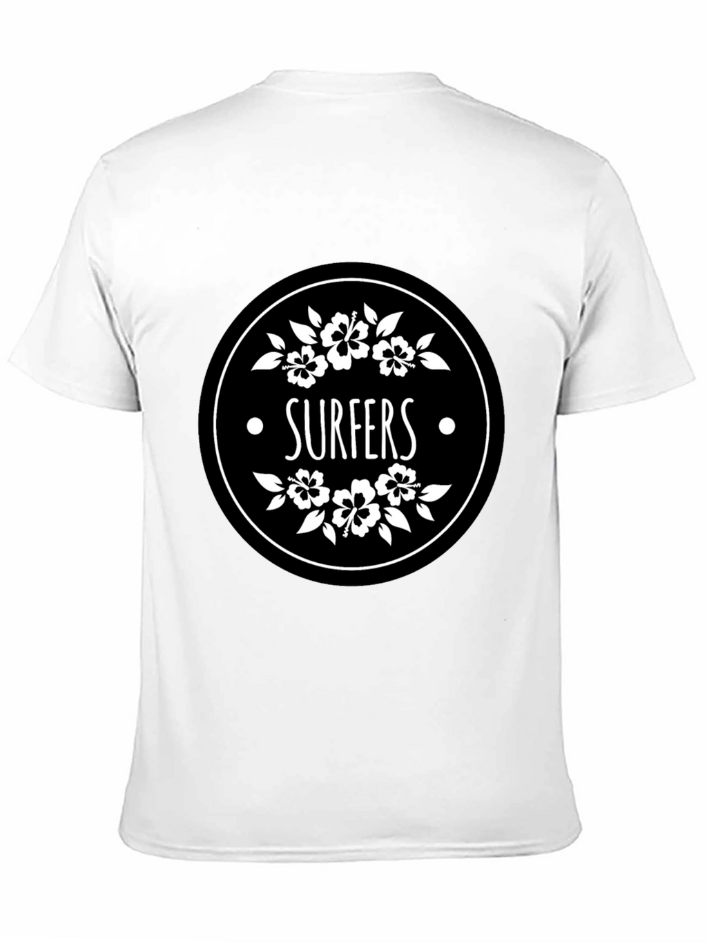 Surfers Black T-Shirt with Floral Circle Graphic