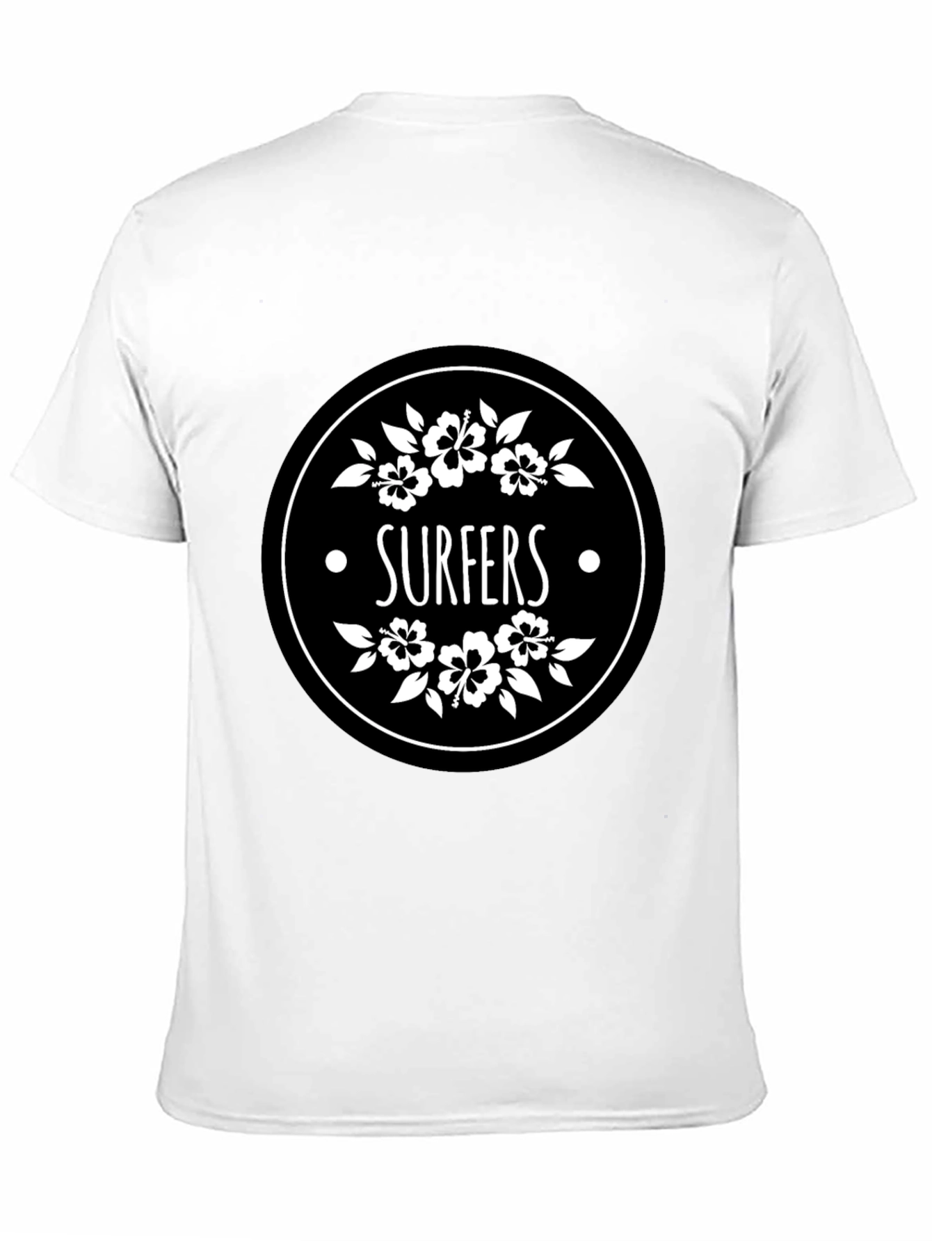 Surfers Black T-Shirt with Floral Circle Graphic