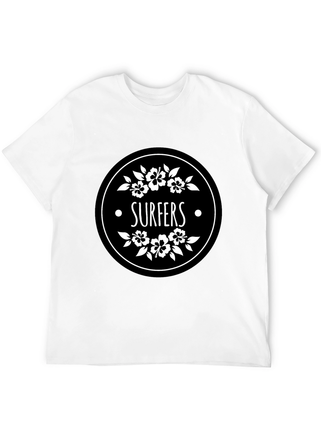 Surfers Black T-Shirt with Floral Circle Graphic