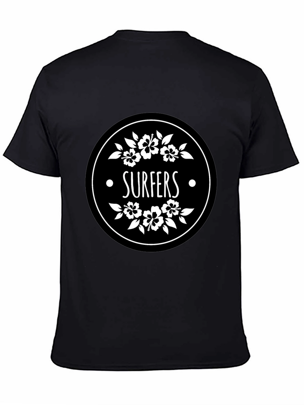 Surfers Black T-Shirt with Floral Circle Graphic