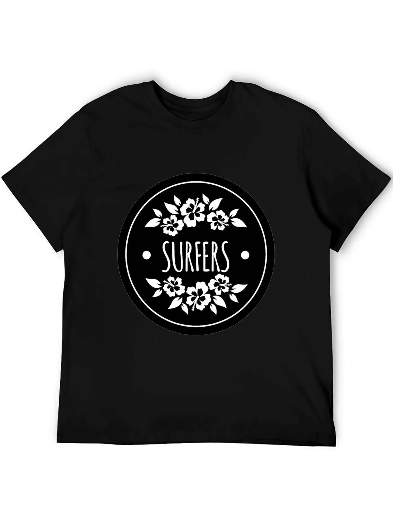 Surfers Black T-Shirt with Floral Circle Graphic
