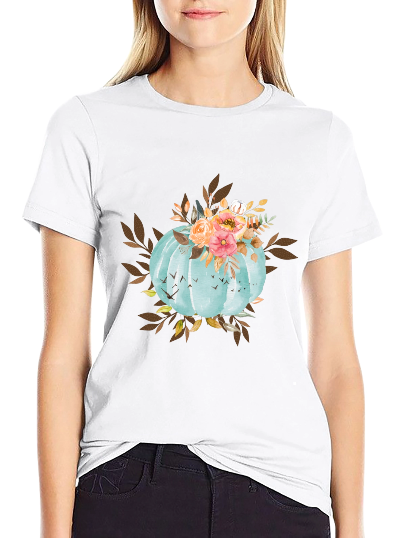 Fall Floral Pumpkin T-Shirt