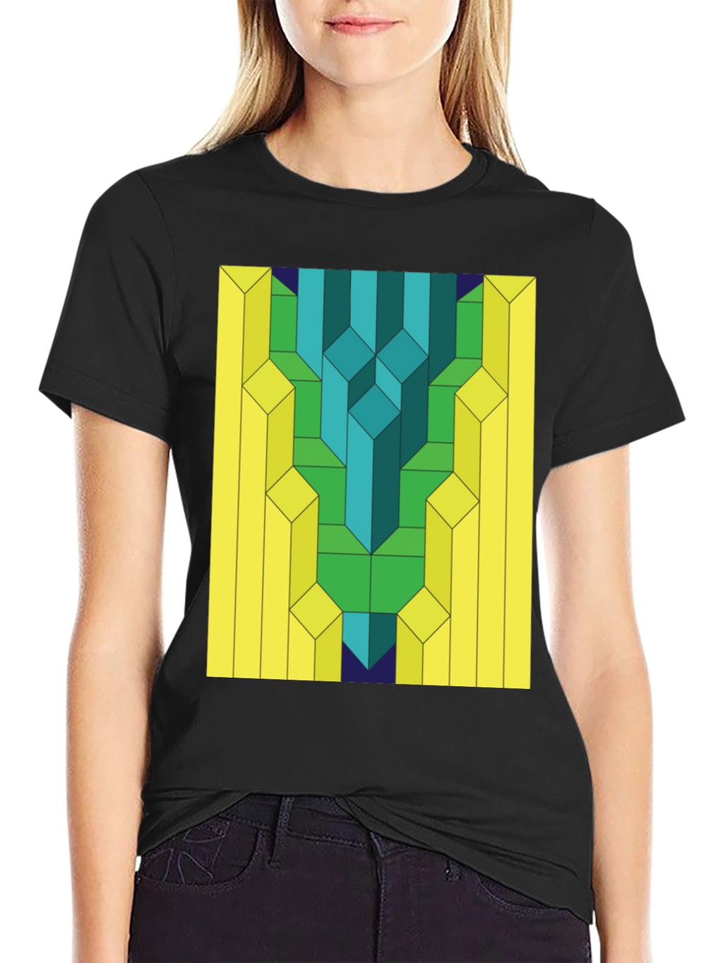 Geometric Prism Print Black T-Shirt