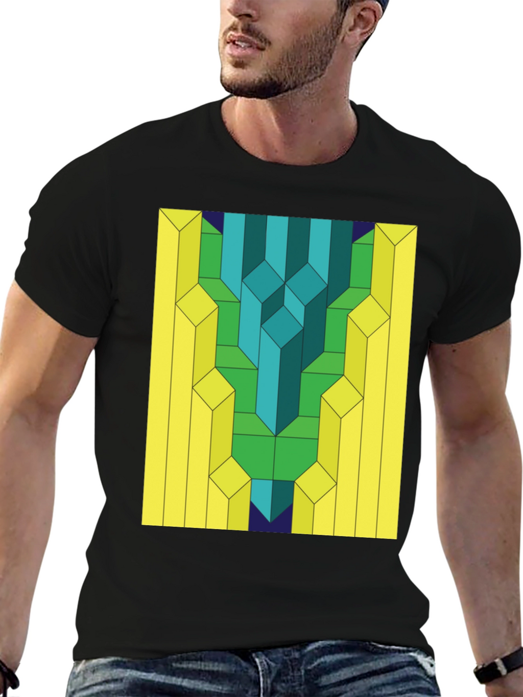 Geometric Prism Print Black T-Shirt