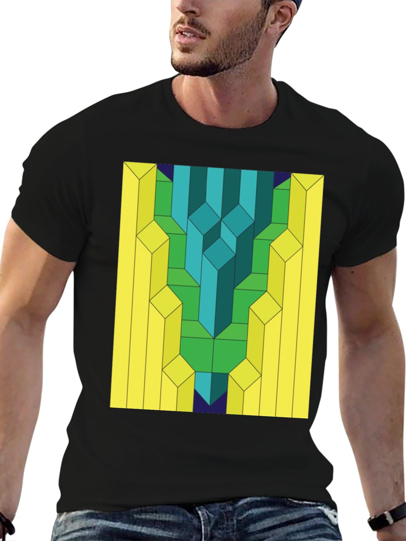 Geometric Prism Print Black T-Shirt