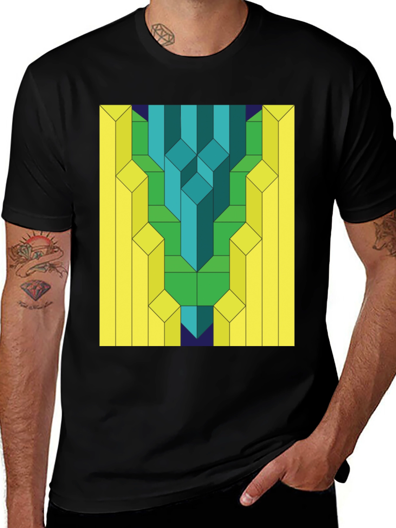 Geometric Prism Print Black T-Shirt
